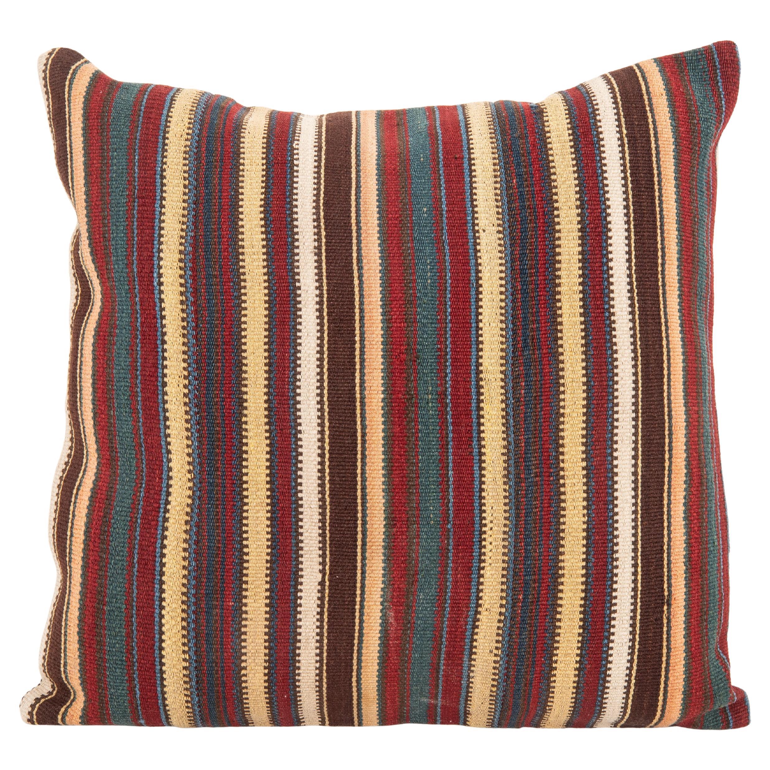 Cuscino antico in lana Jajim / kilim a righe, Caucaso
