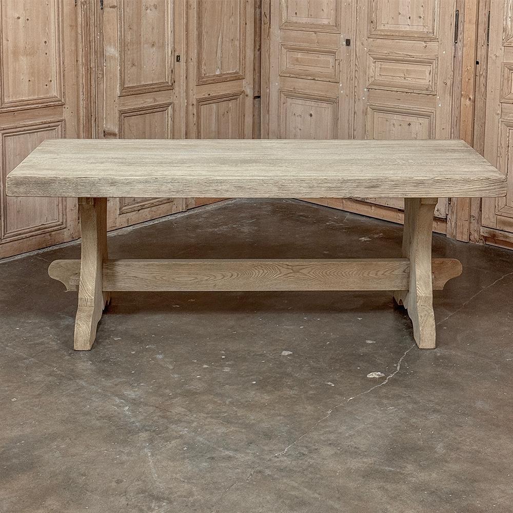 Belge Antique Stripped Oak Rustic European Trestle Table ~ Dining Table en vente