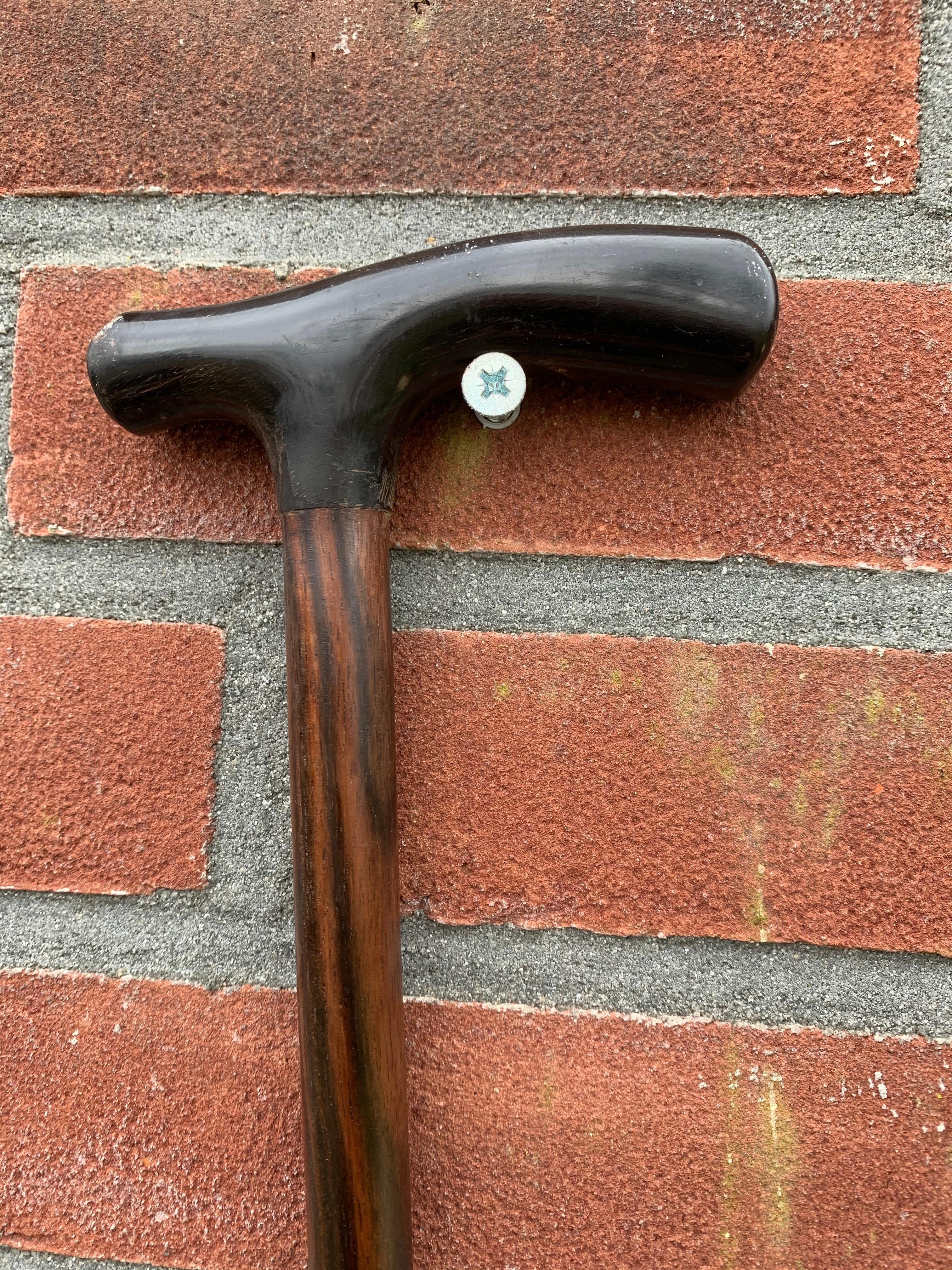 Antique & Strong Art Deco Era Workmanship Coromandel & Horn Walking Stick / Cane 8