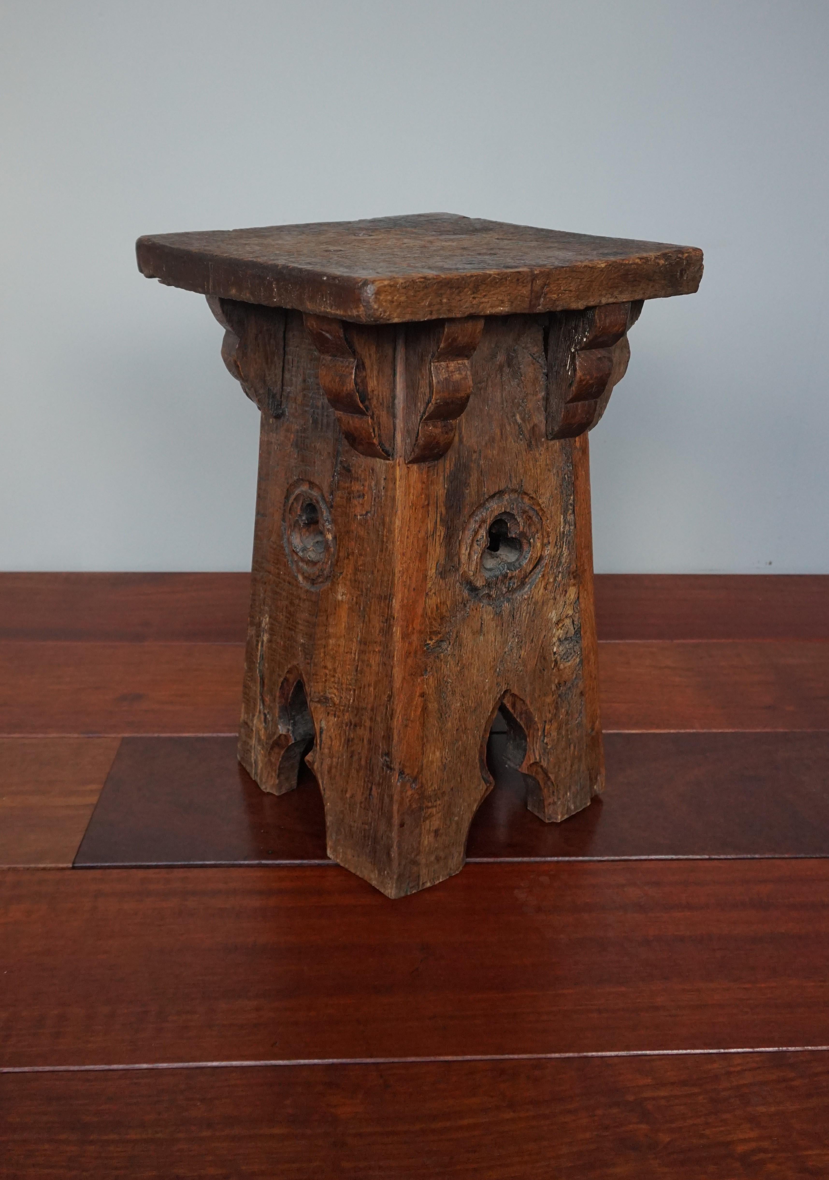 European Antique and Strong & Heavy Oak Gothic Revival Plant / Pedestal Stand / End Table