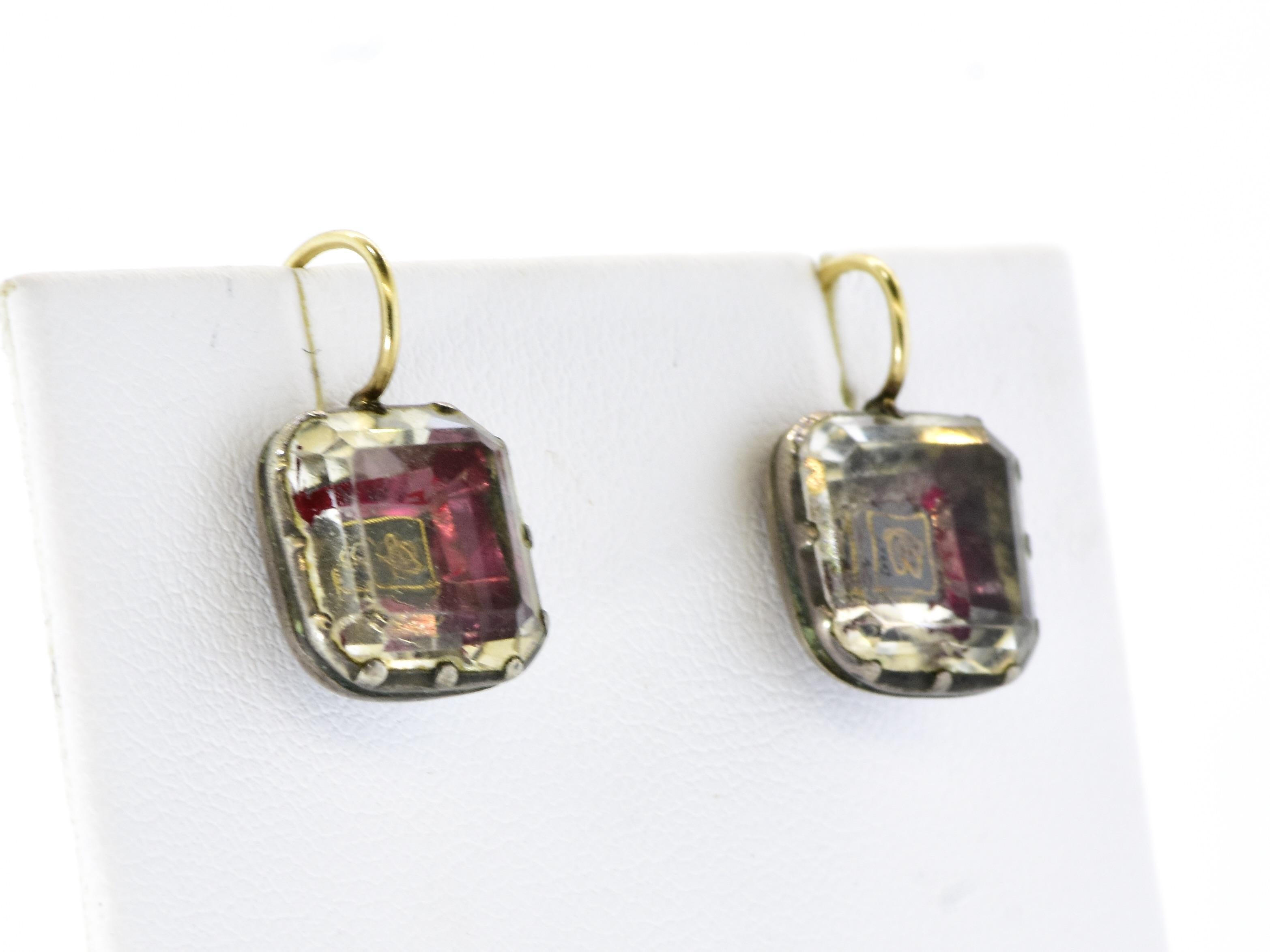 Men's Antique Stuart Crystal Silver and Gold Earrings, Georgian, c. 1650. For Sale