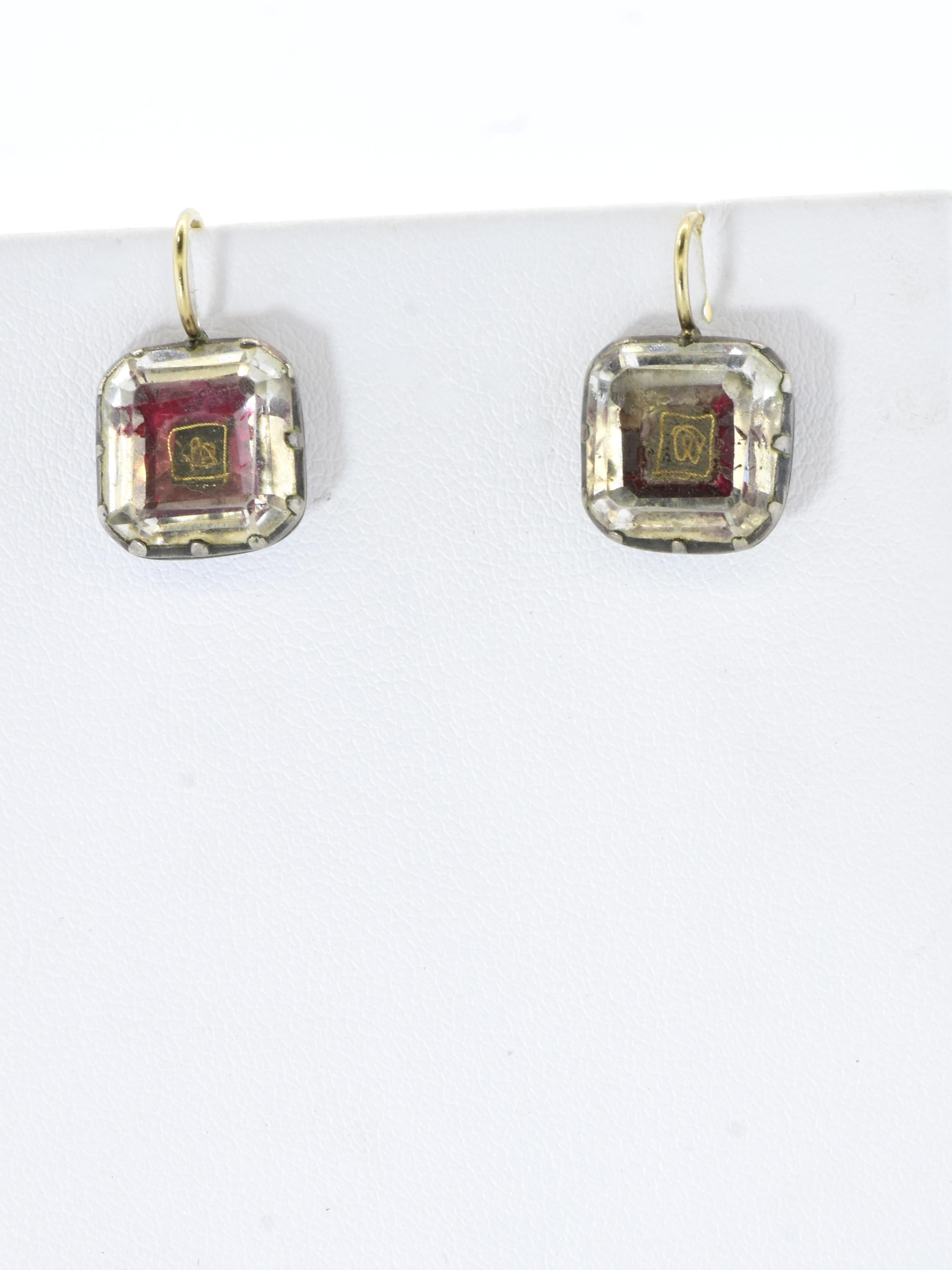 Antique Stuart Crystal Silver and Gold Earrings, Georgian, c. 1650. For Sale 1