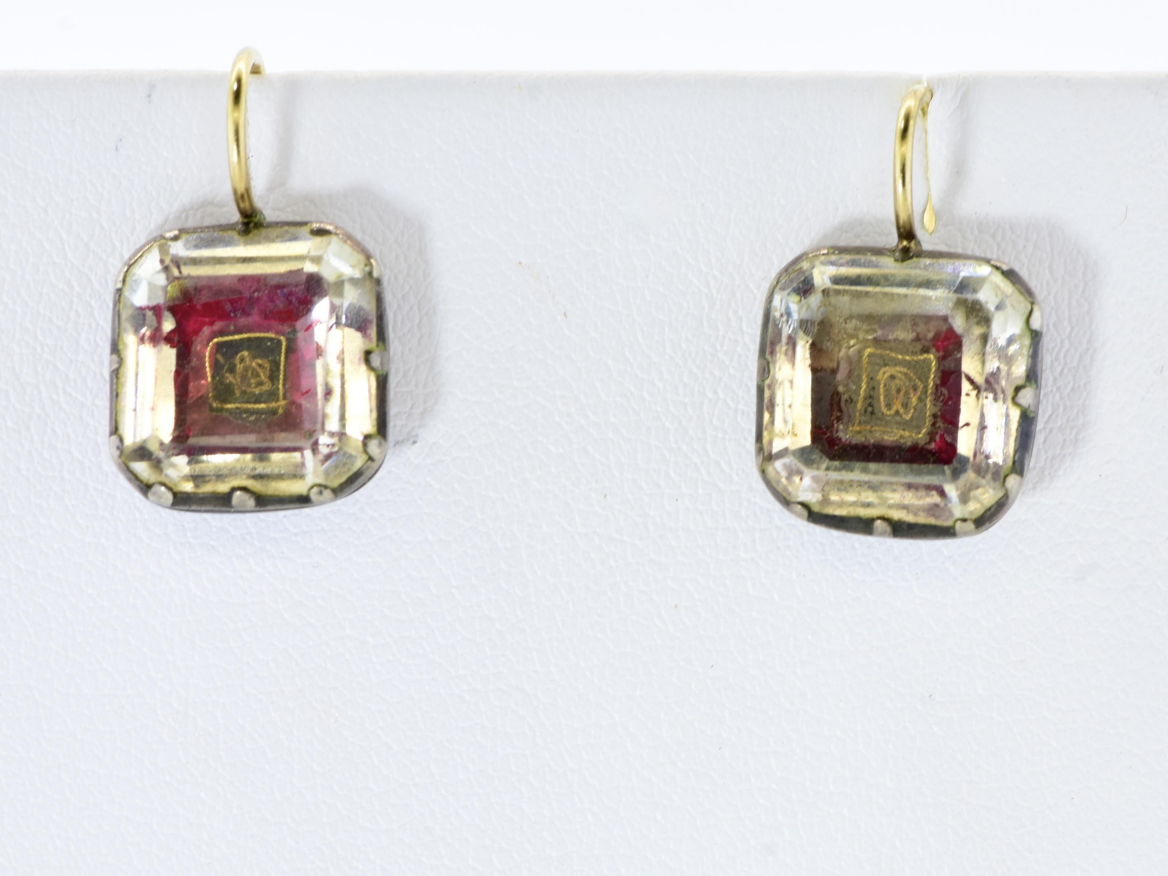 Antique Stuart Crystal Silver and Gold Earrings, Georgian, c. 1650. For Sale 1