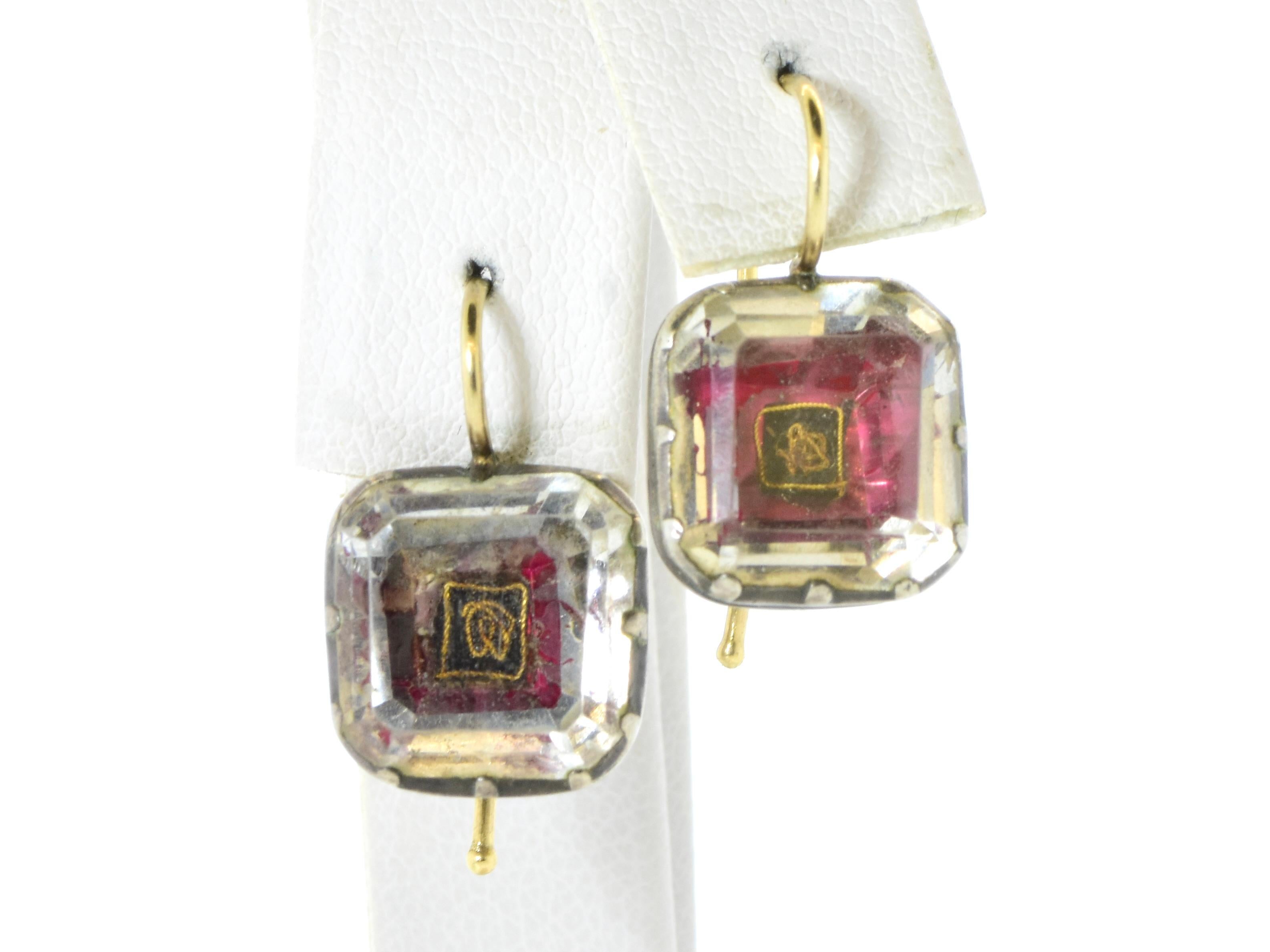 Antique Stuart Crystal Silver and Gold Earrings, Georgian, c. 1650. For Sale