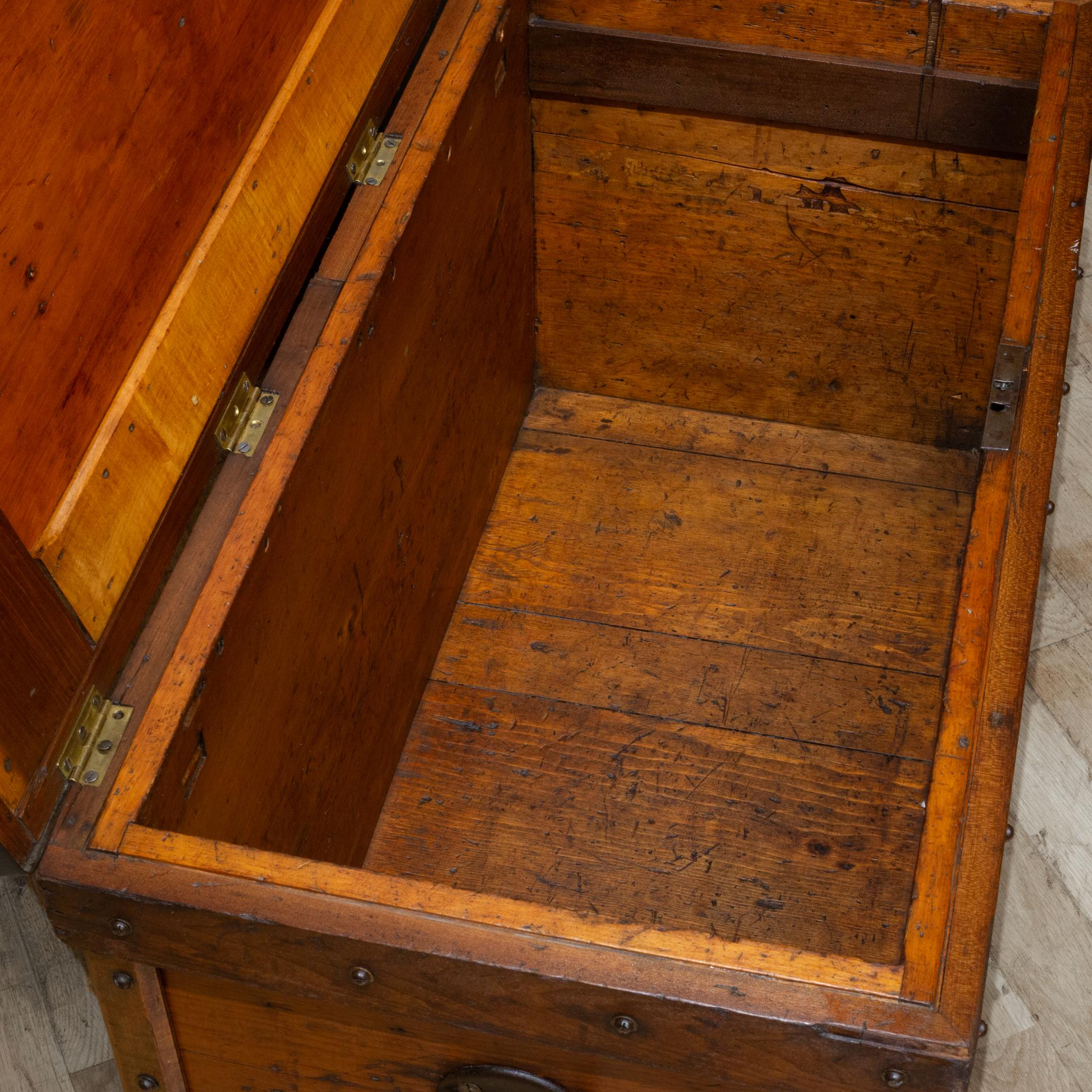 Antique Studded Redwood, Bronze and Cast Iron Trunk c.1850-1920, Monogrammmed For Sale 7