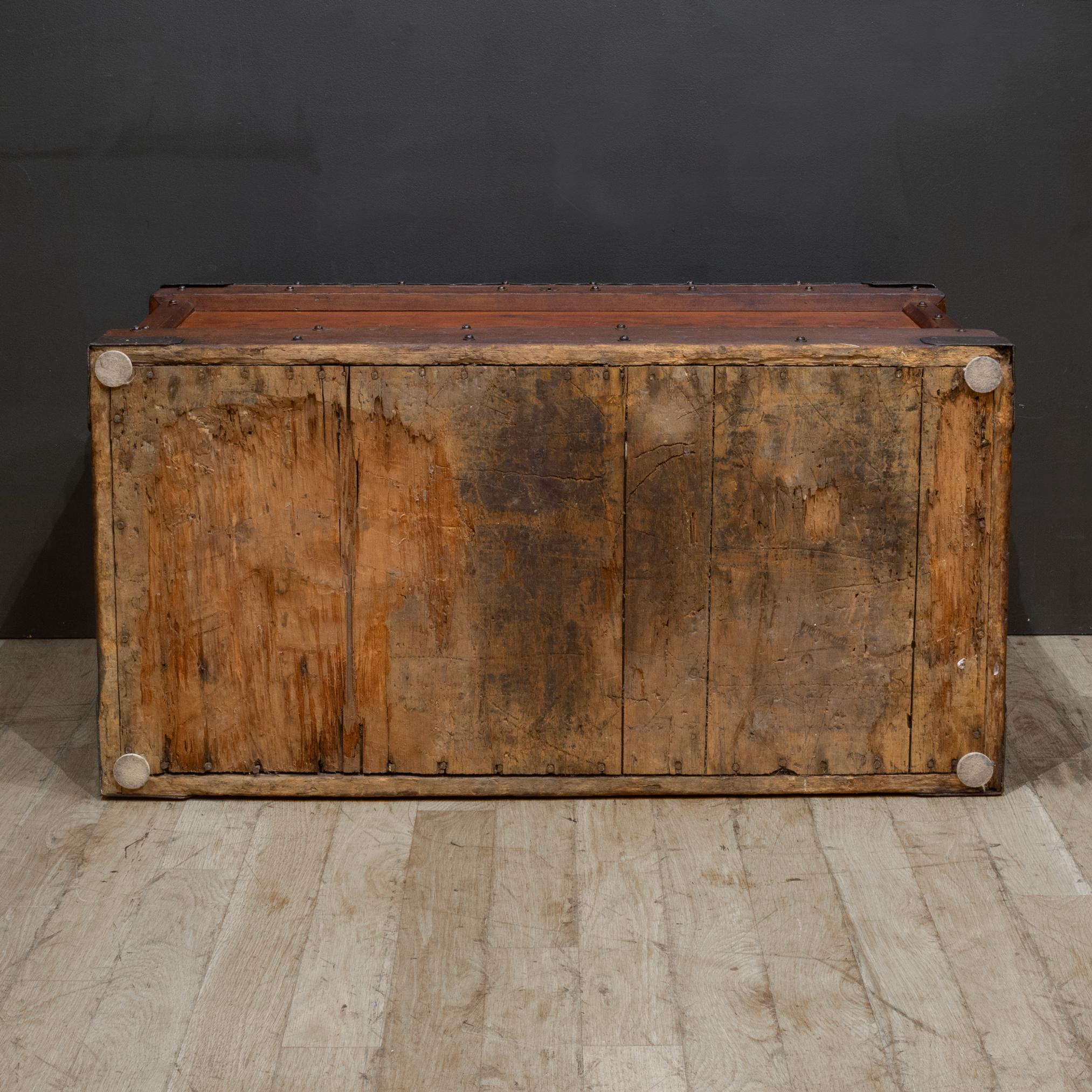 Antique Studded Redwood, Bronze and Cast Iron Trunk c.1850-1920, Monogrammmed For Sale 8