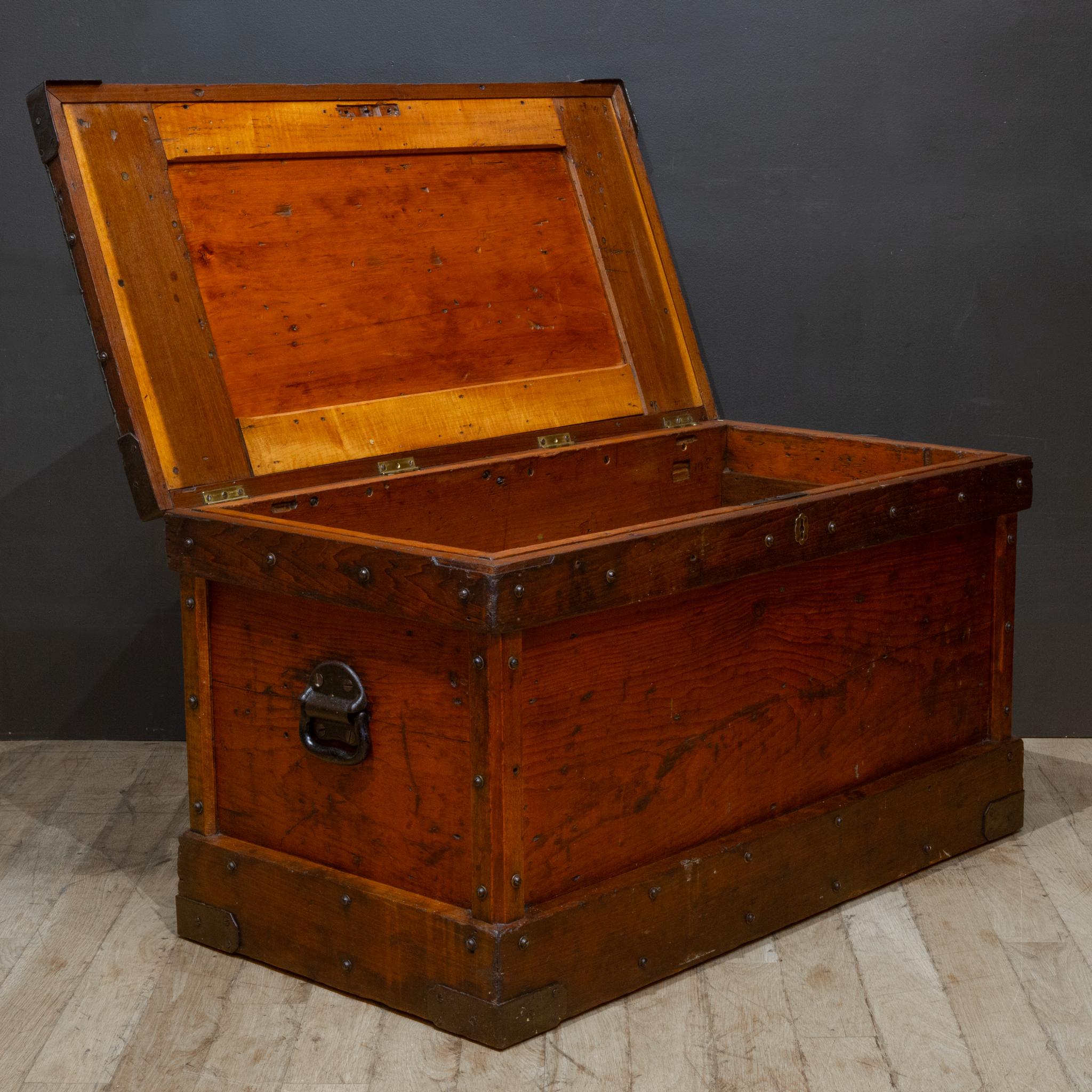 19th Century Antique Studded Redwood, Bronze and Cast Iron Trunk c.1850-1920, Monogrammmed For Sale