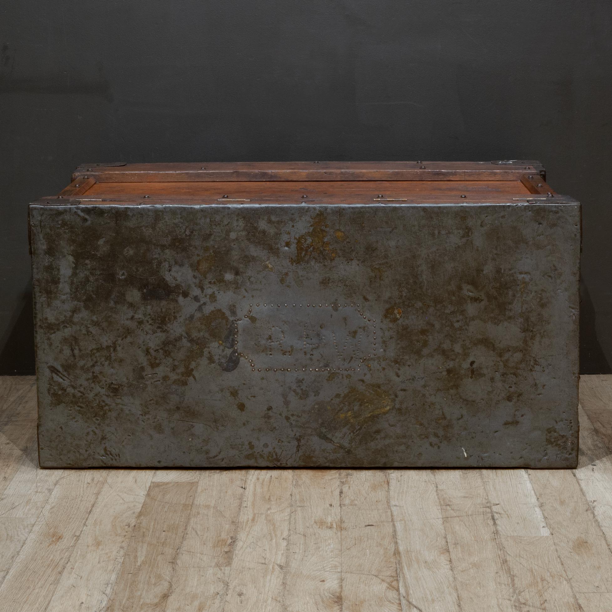Antique Studded Redwood, Bronze and Cast Iron Trunk c.1850-1920, Monogrammmed For Sale 2