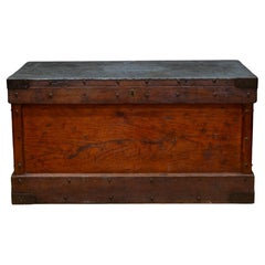 Antique Studded Redwood, Bronze and Cast Iron Trunk c.1850-1920, Monogrammmed
