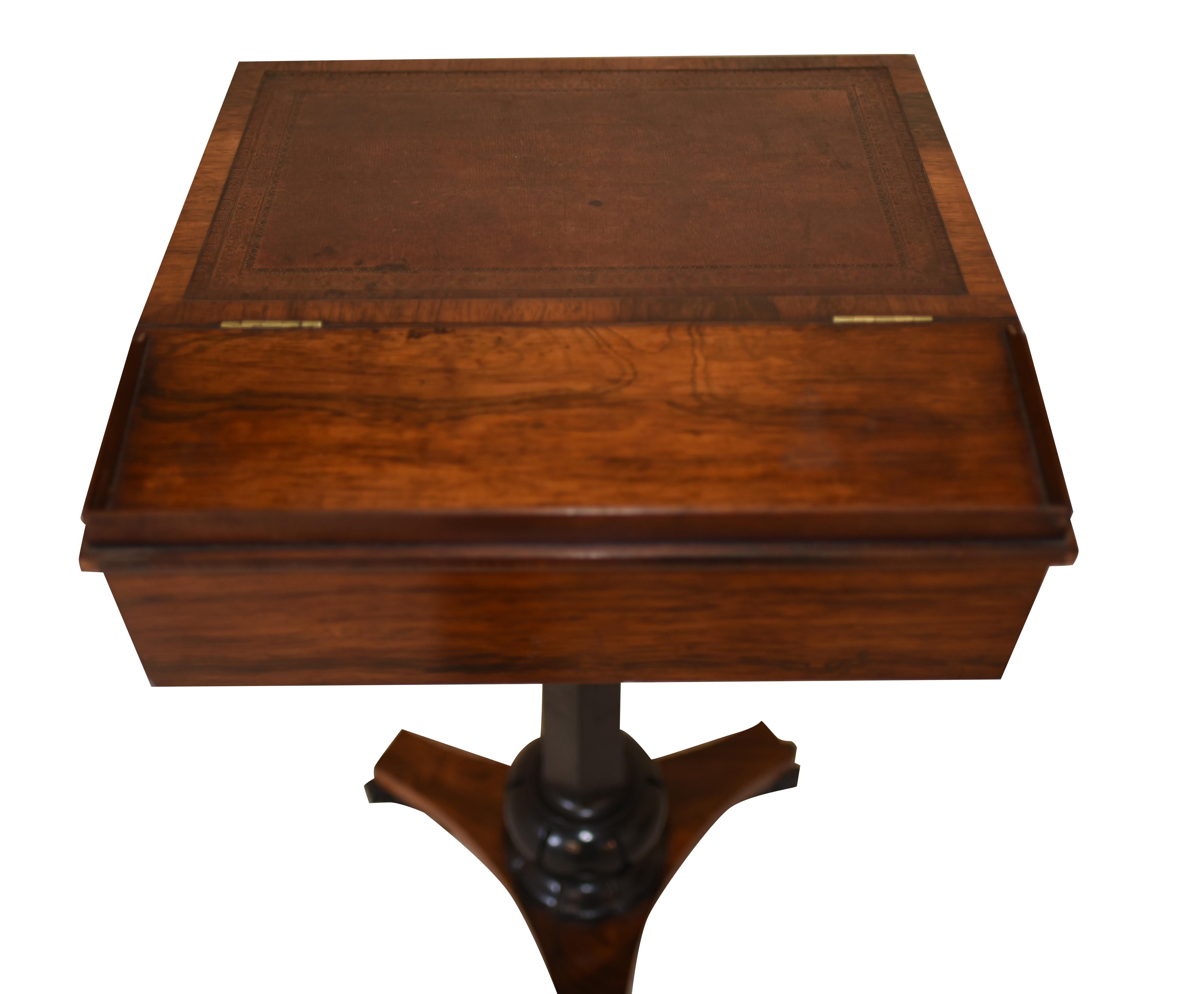 Quirky antique Victorian students desk
Could work also as a lecturn 
Top opens out to reveal storage area
Has a great mechanism where you open the drawer and that activates the ink section popping out from the side
Offered in great condition,