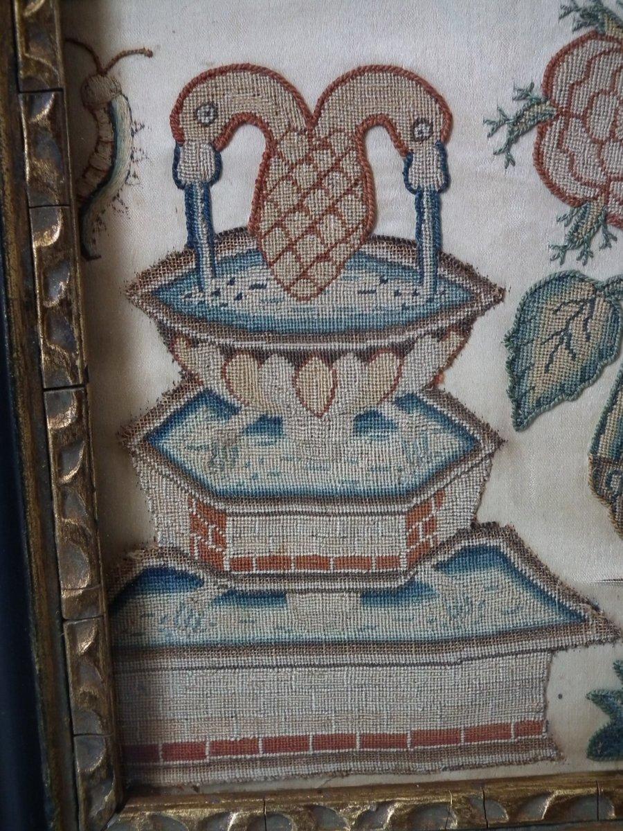 Mid-17th Century Antique Stumpwork Embroidery of Faith, Hope & Charity