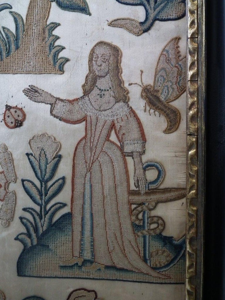 Antique Stumpwork Embroidery of Faith, Hope and Charity at 1stDibs