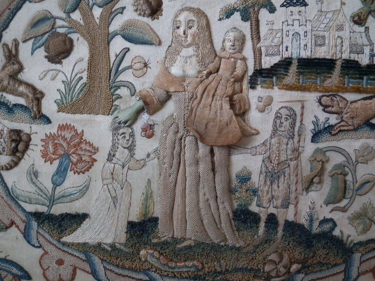 English Antique Stumpwork Embroidery of Faith, Hope & Charity