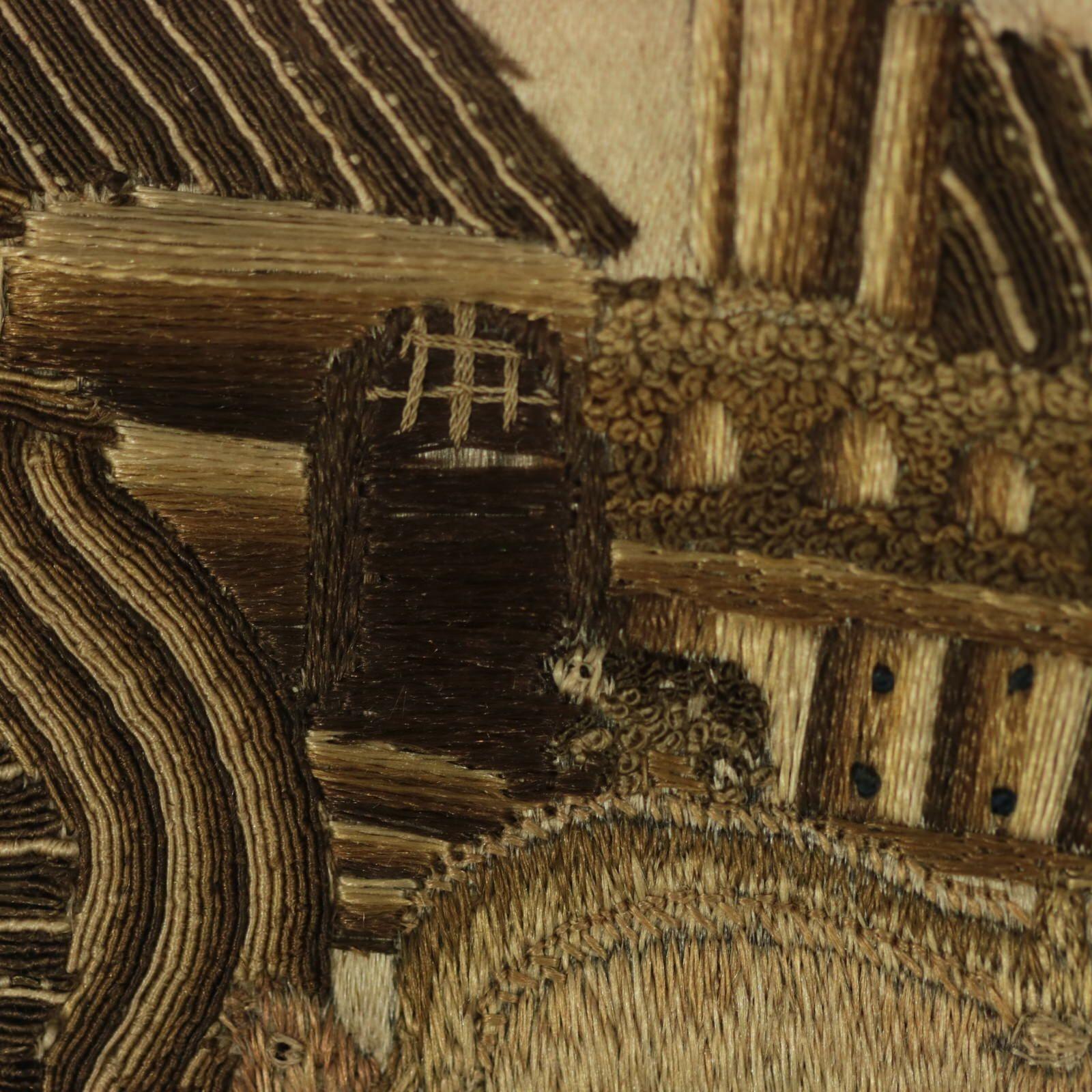 18th Century and Earlier Antique Stumpwork Embroidery Picture Depciting Noah's Ark