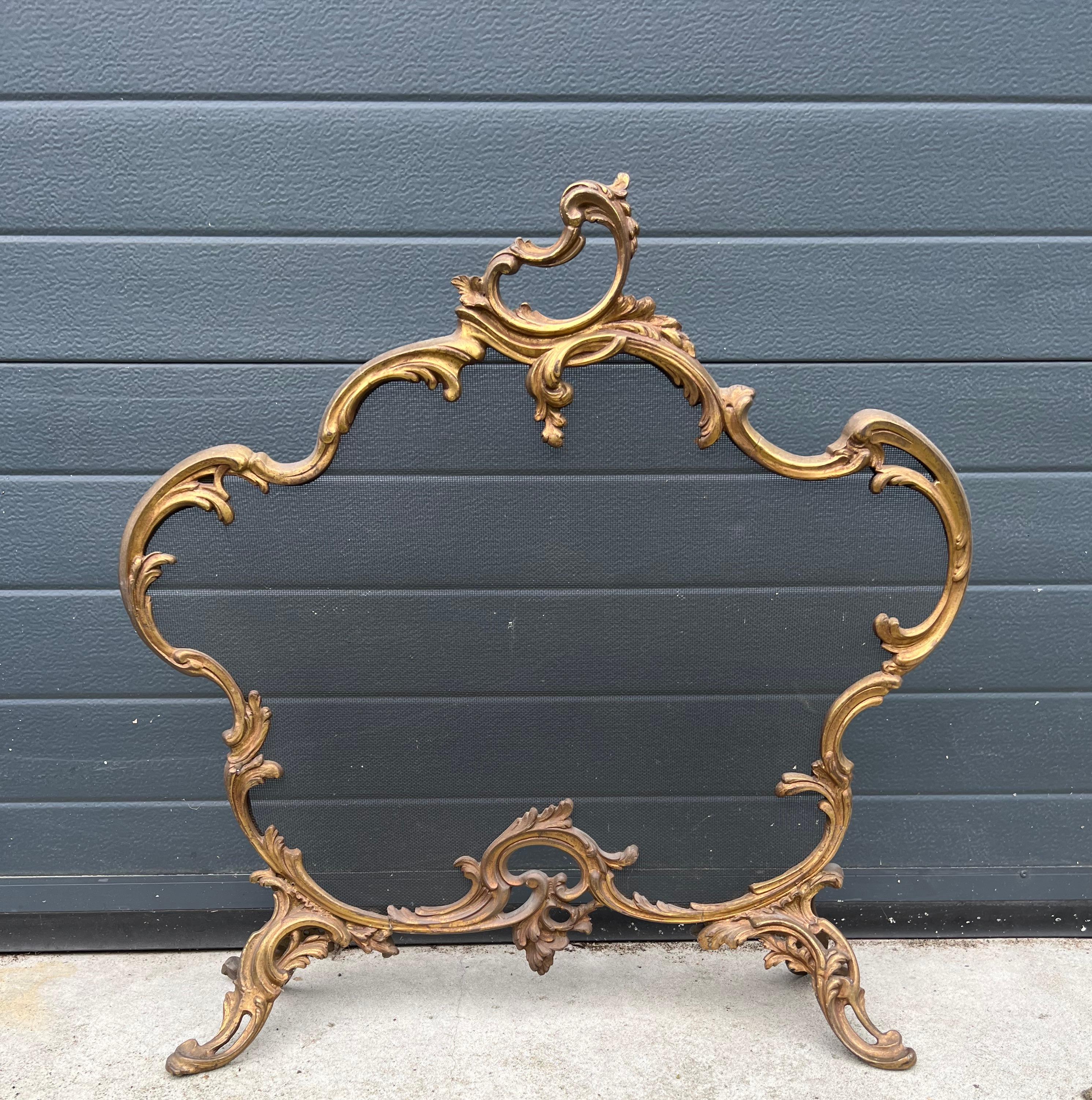 French Antique & Stunning 19th Century Gilt Bronze Firescreen with Mint Wire Mesh 1880s For Sale