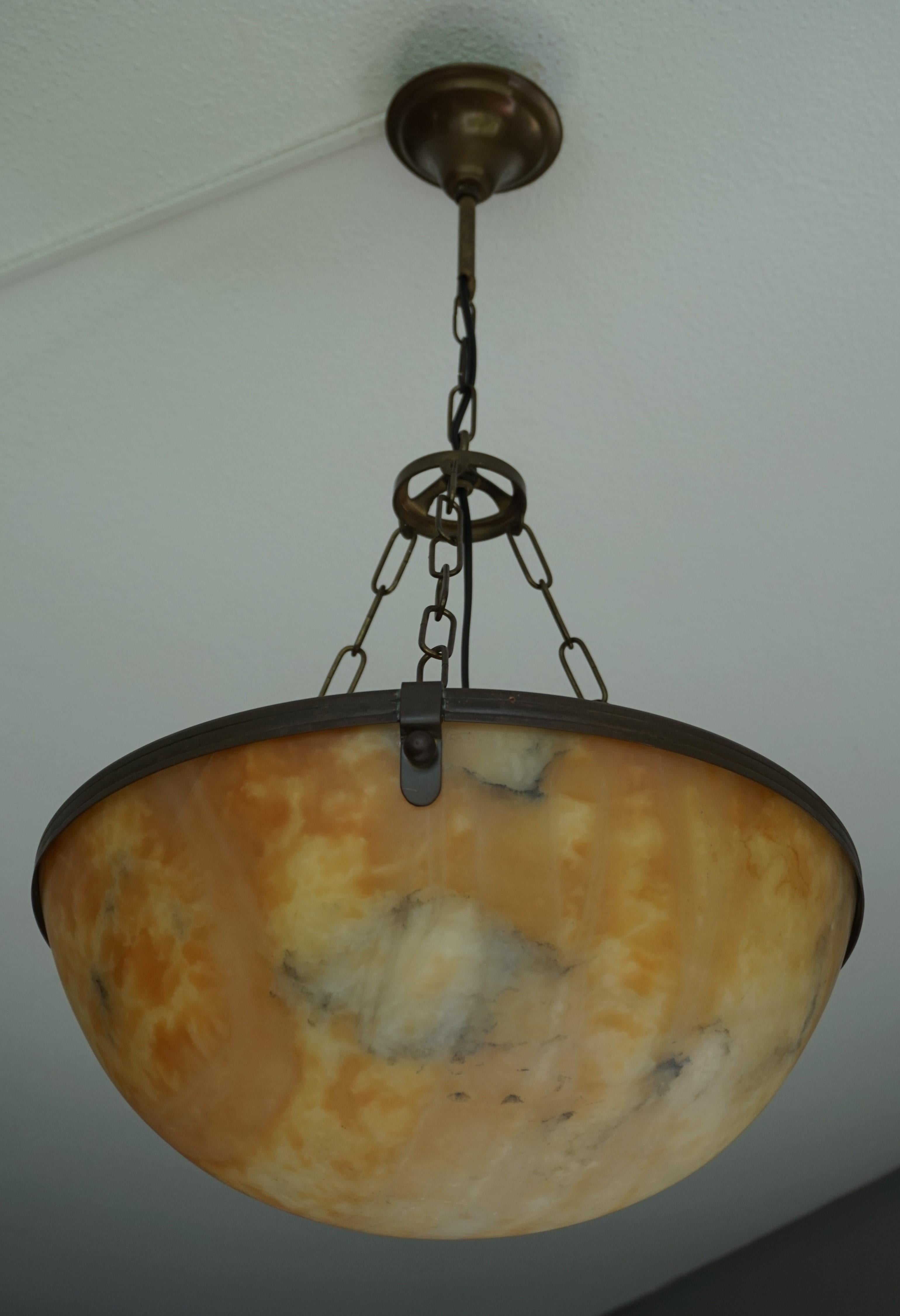 Antique and Stunning Alabaster in Brass Pendant / Chandelier, Arts & Crafts Era 5