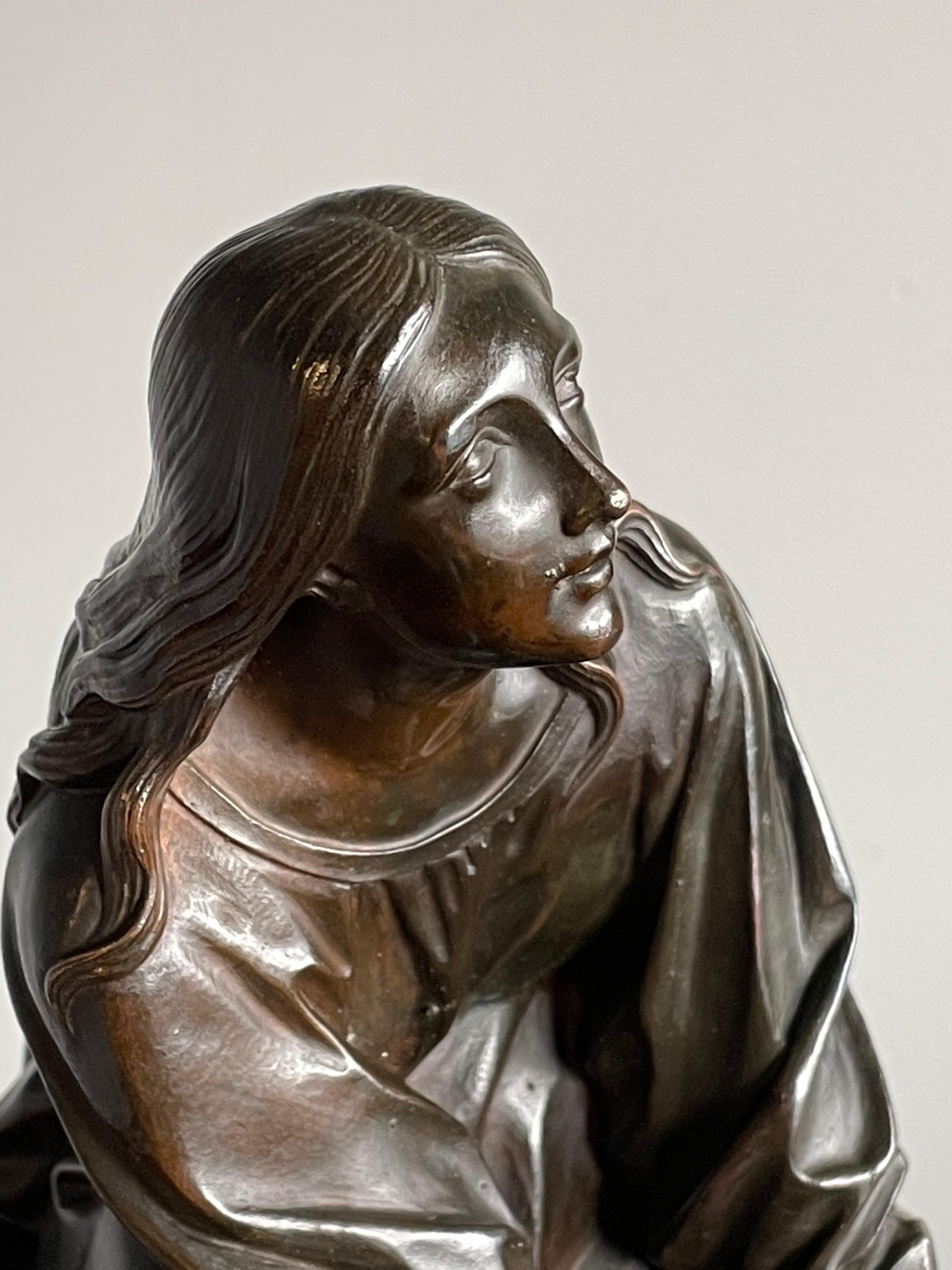 Antique & Stunning Bronze Kneeling Angel Sculpture Marked 1841 by T. Gechter For Sale 5