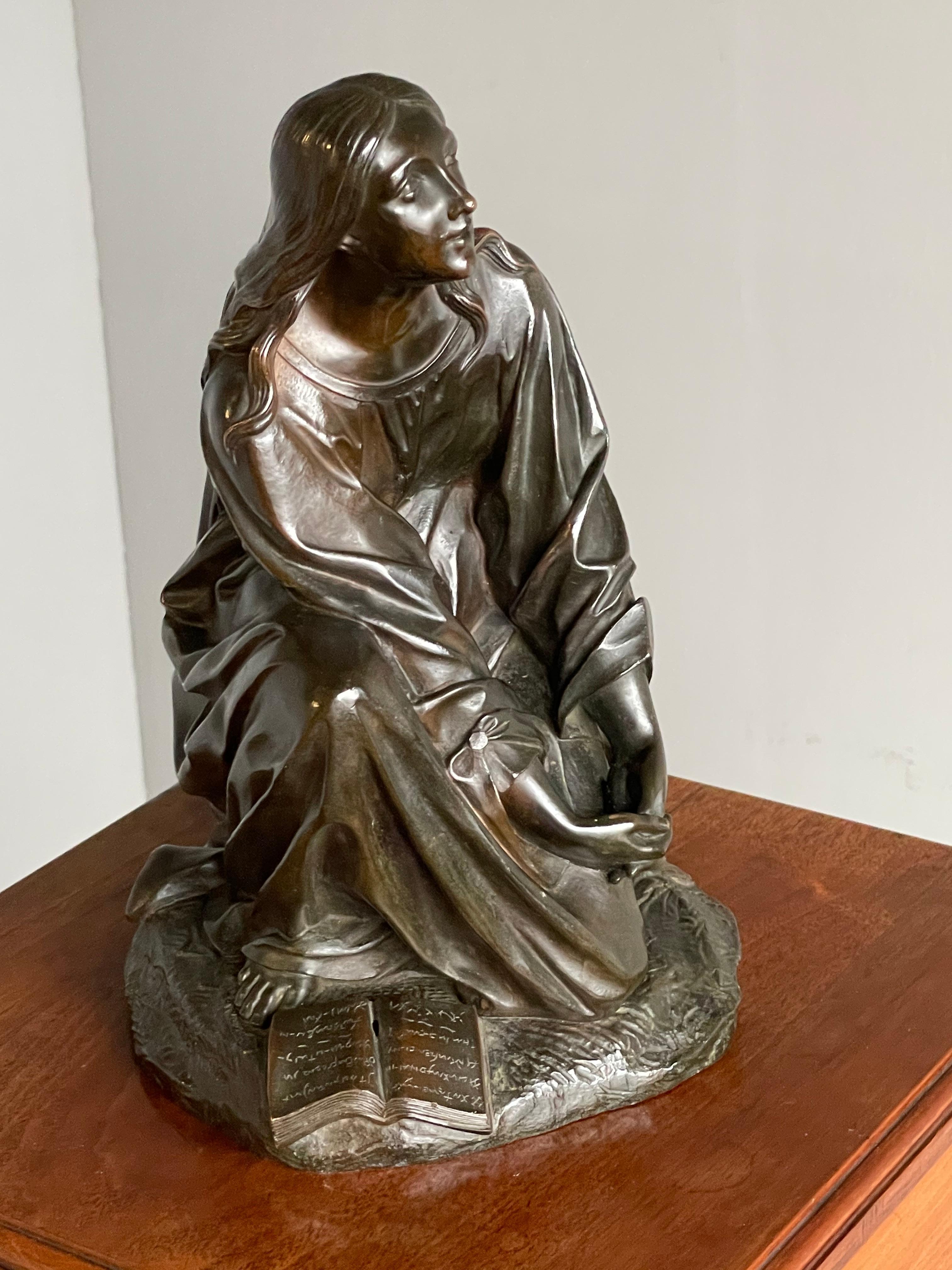 Antique & Stunning Bronze Kneeling Angel Sculpture Marked 1841 by T. Gechter For Sale 7