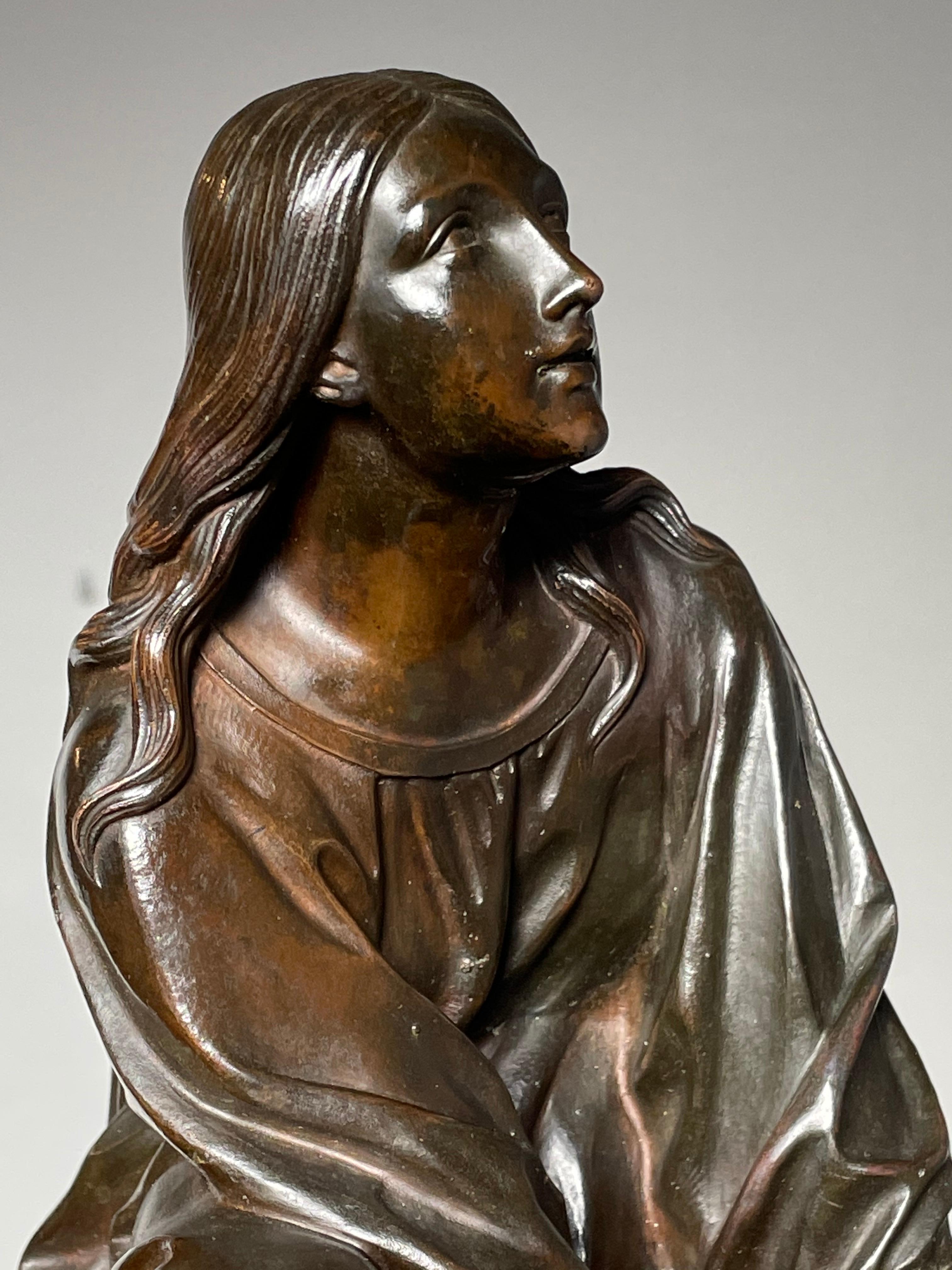 Antique & Stunning Bronze Kneeling Angel Sculpture Marked 1841 by T. Gechter For Sale 9