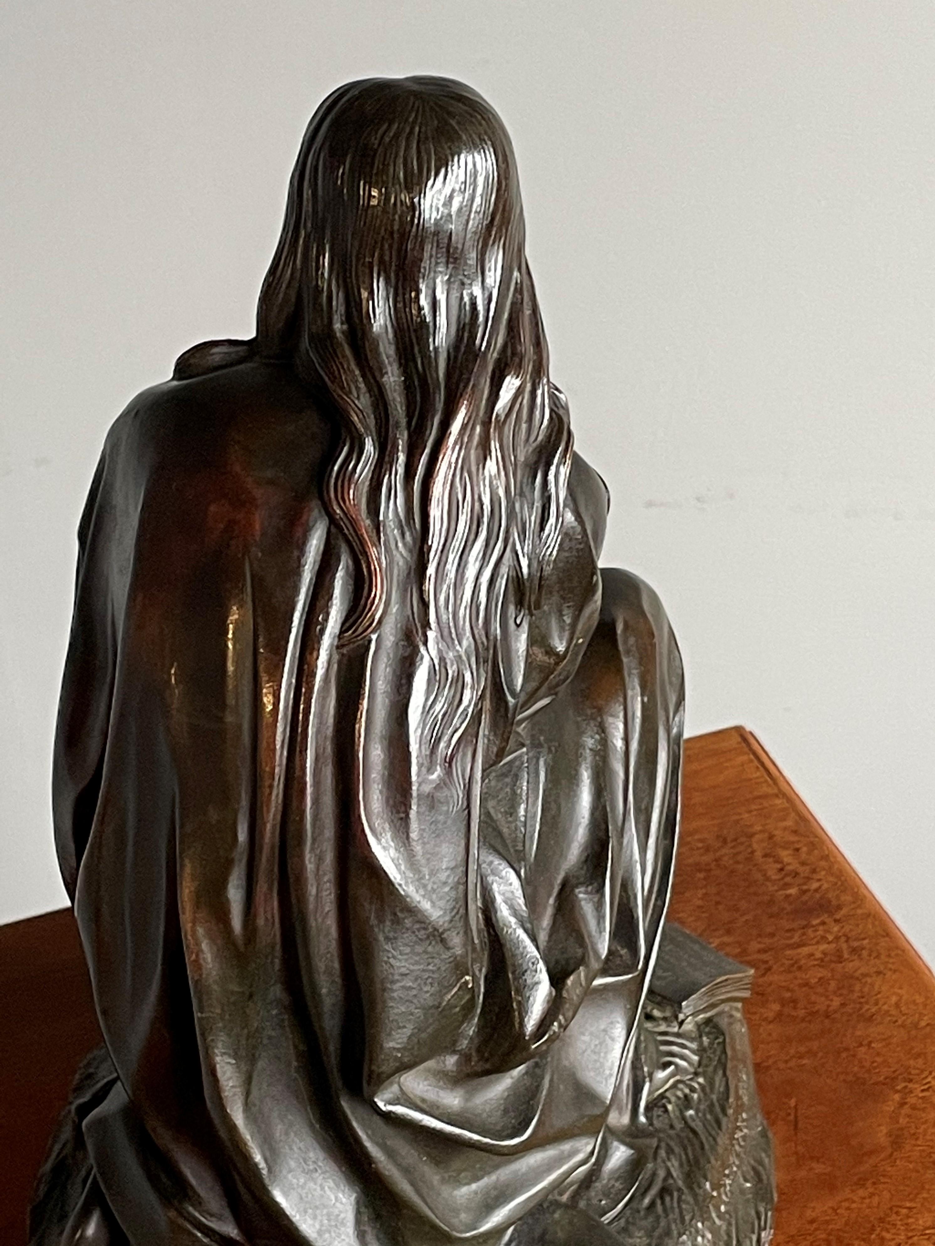Cast Antique & Stunning Bronze Kneeling Angel Sculpture Marked 1841 by T. Gechter For Sale