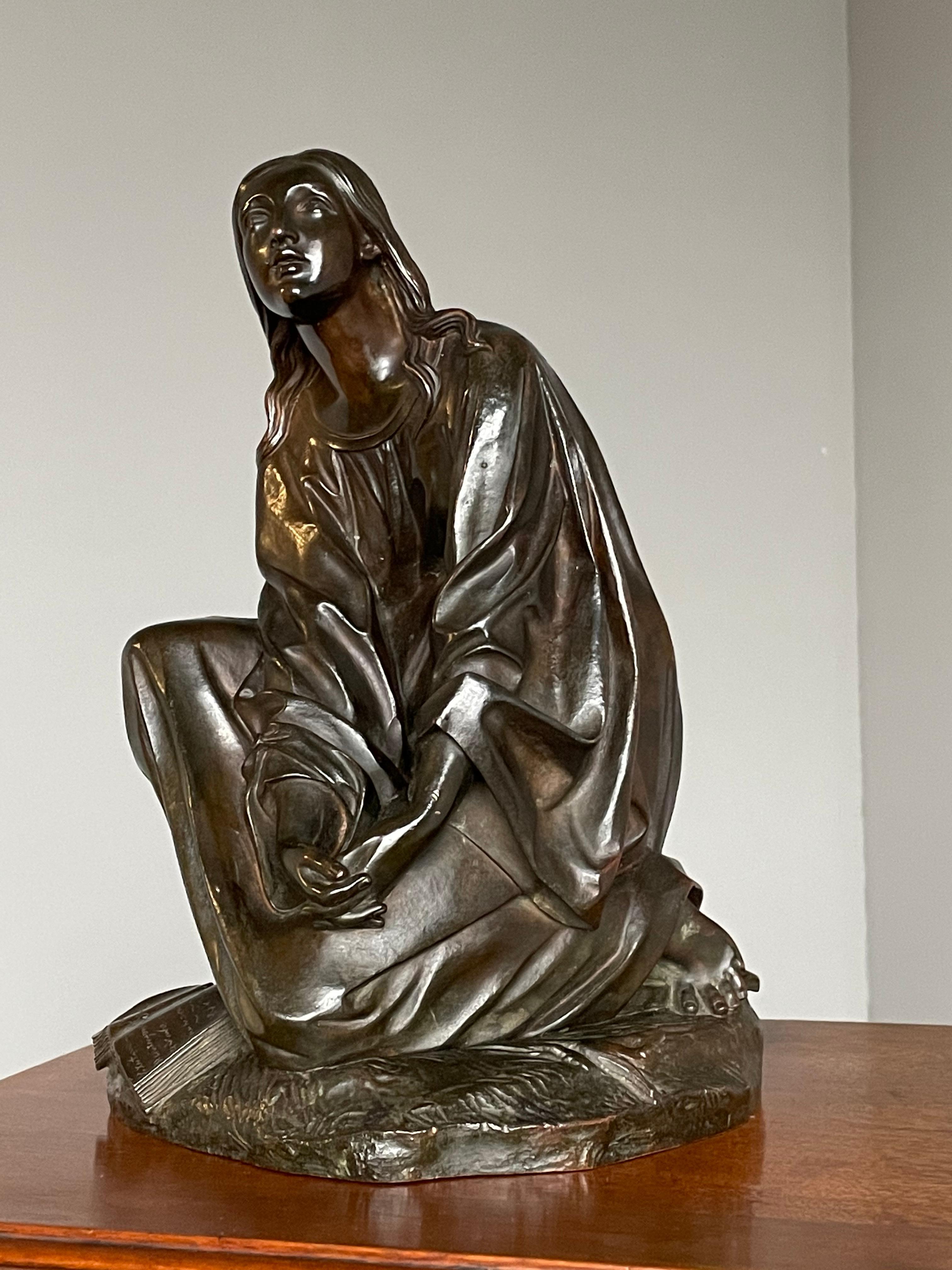 Antique & Stunning Bronze Kneeling Angel Sculpture Marked 1841 by T. Gechter For Sale 1