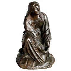 Antike und atemberaubende kniende Engelsskulptur aus Bronze, markiert 1841 von T. Gechter