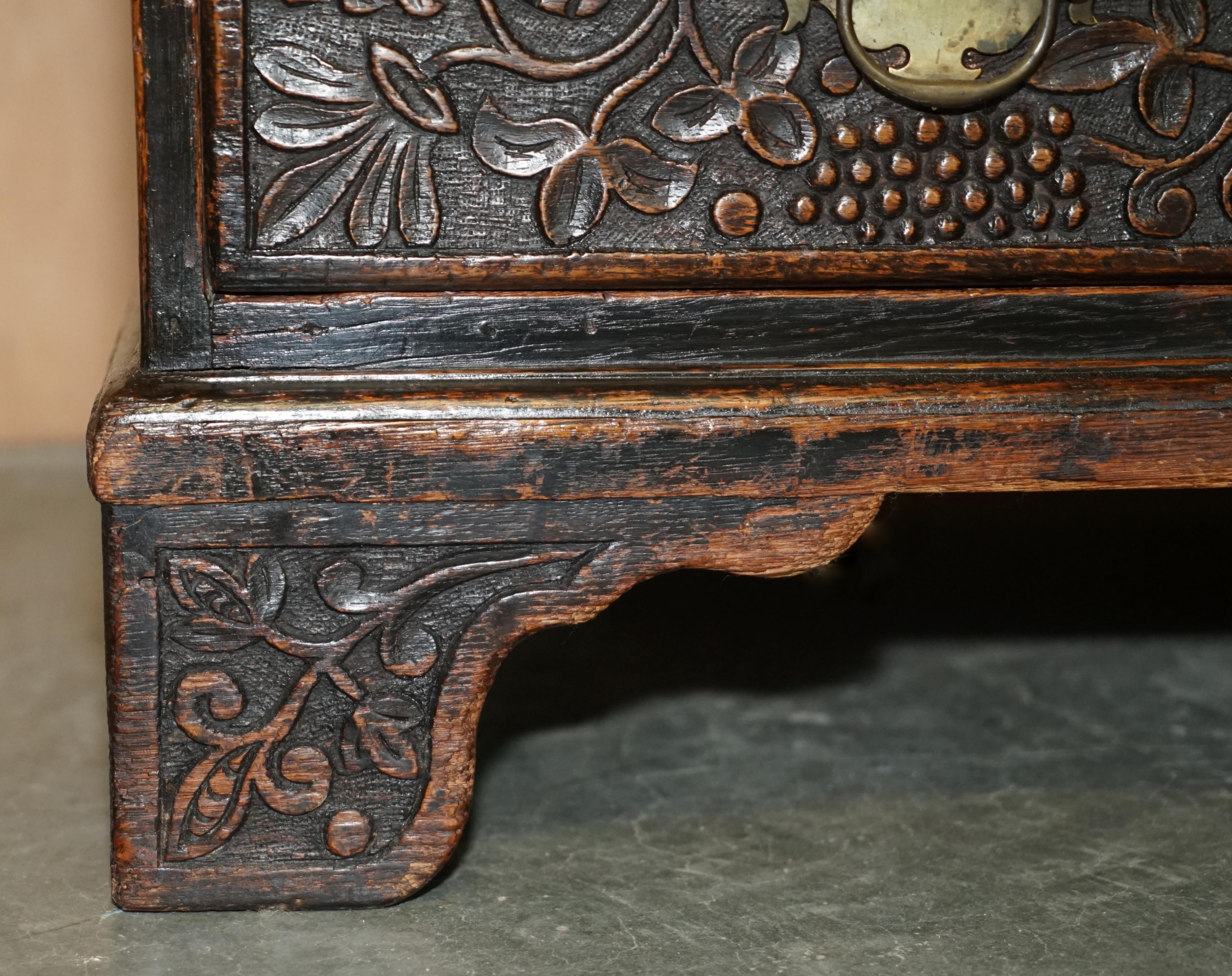 Antique Stunning circa 1780 Jacobean Hand Carved Bureau Desk with Hunting Scene For Sale 4