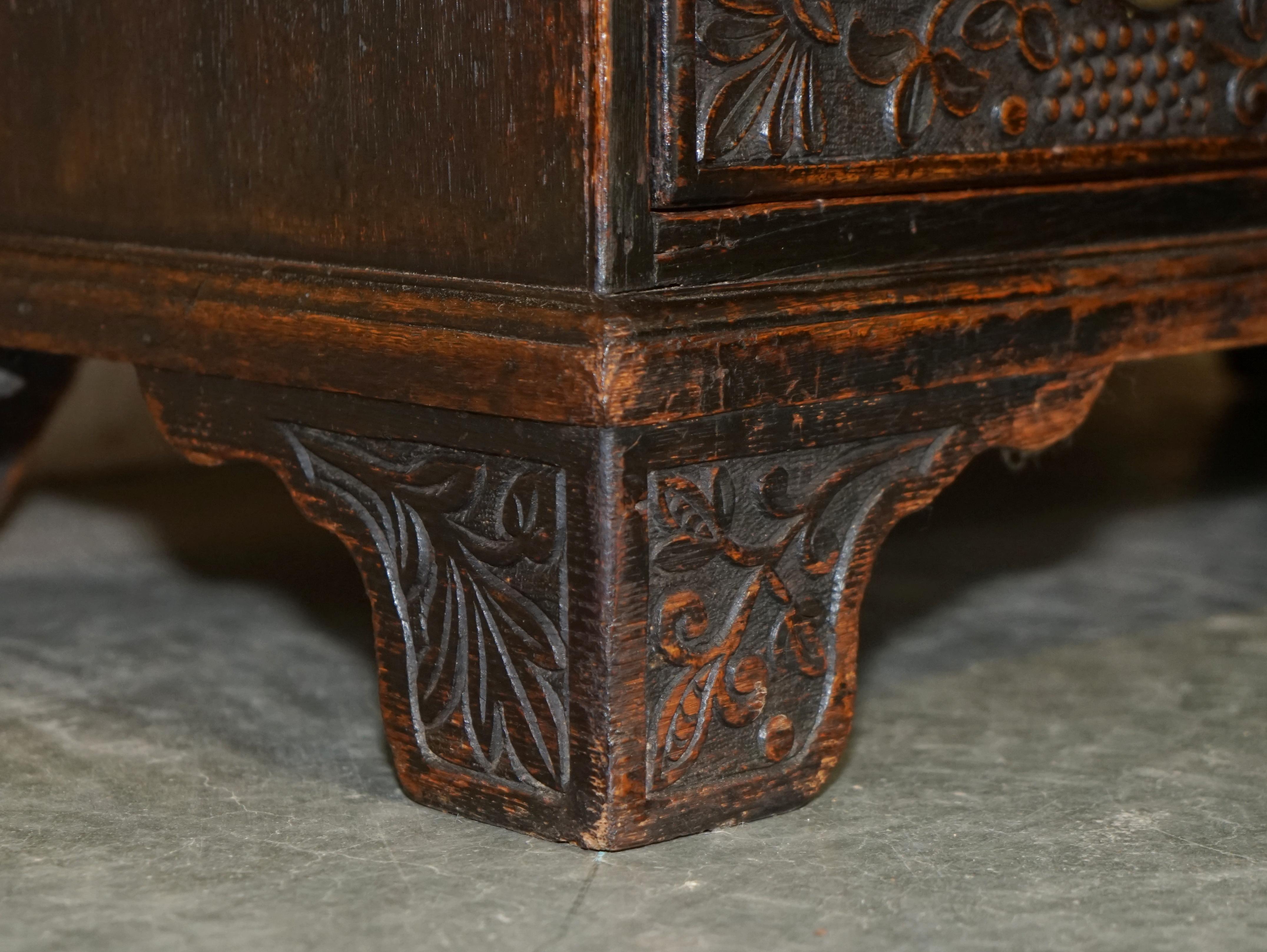 Antique Stunning circa 1780 Jacobean Hand Carved Bureau Desk with Hunting Scene For Sale 5