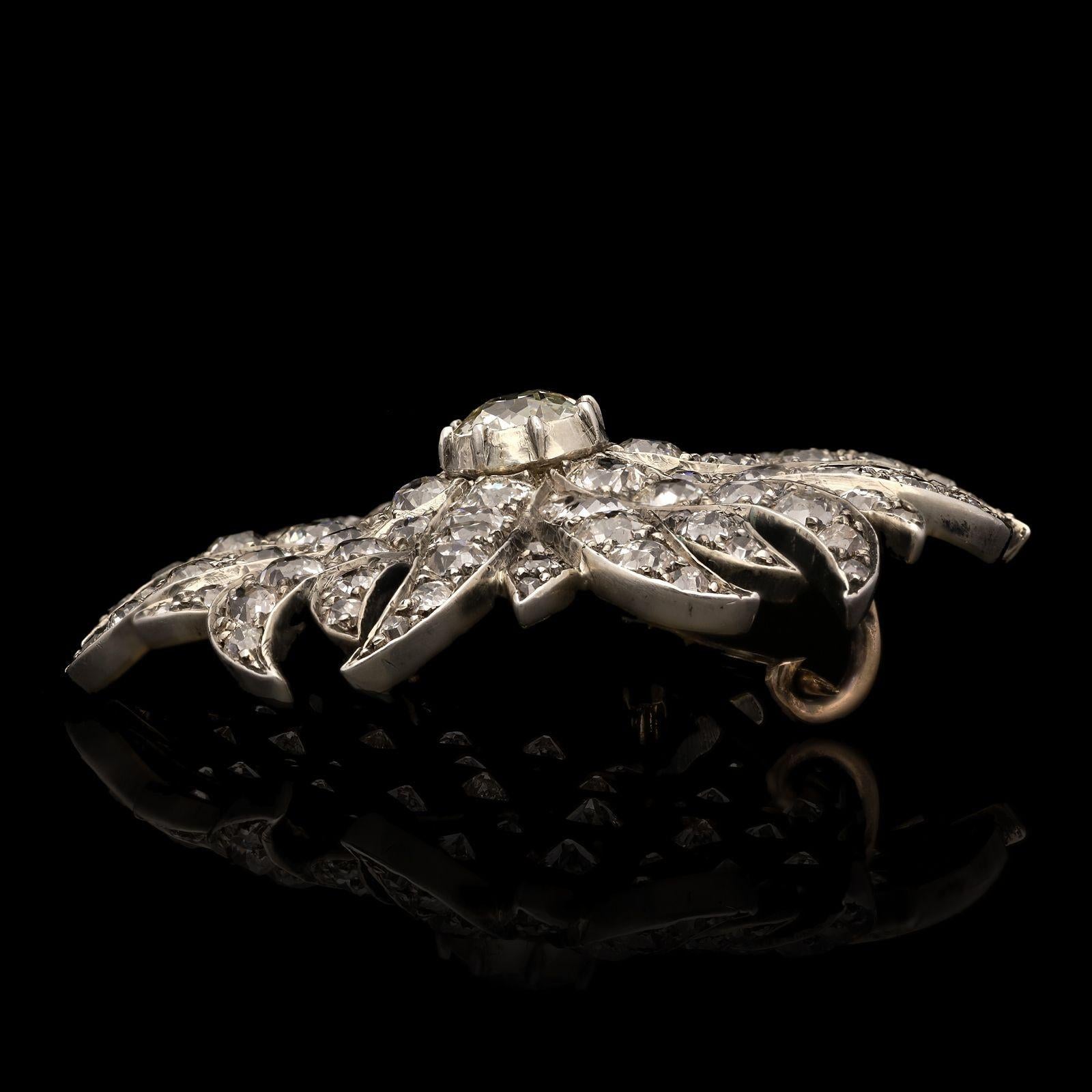 Old Mine Cut Antique Stunning Diamond Sun Burst Brooch Circa 1880s For Sale