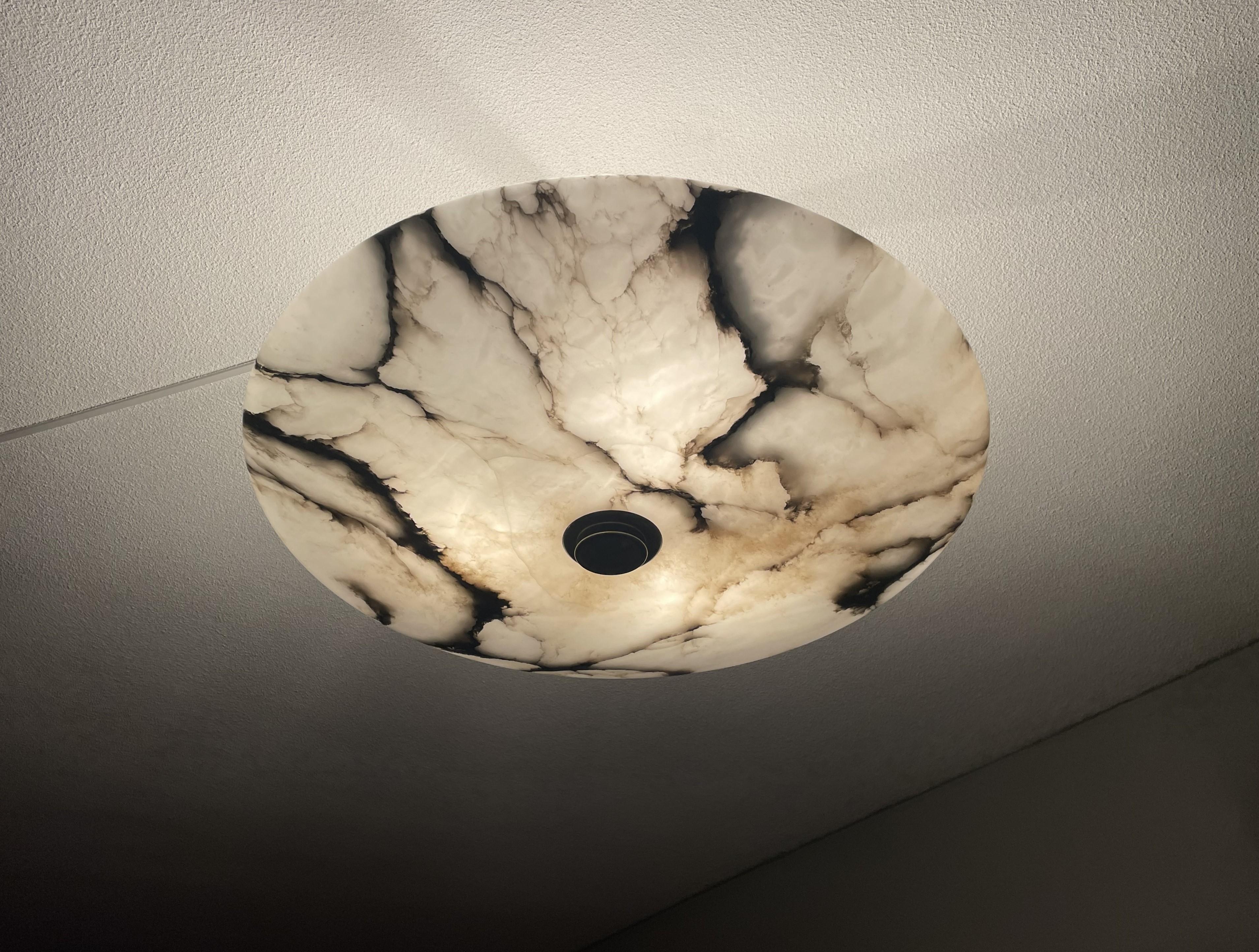 Antique Stunning & Extra Large 23.5 Ø Alabaster Dish Shade Flush Mount / Pendant 2