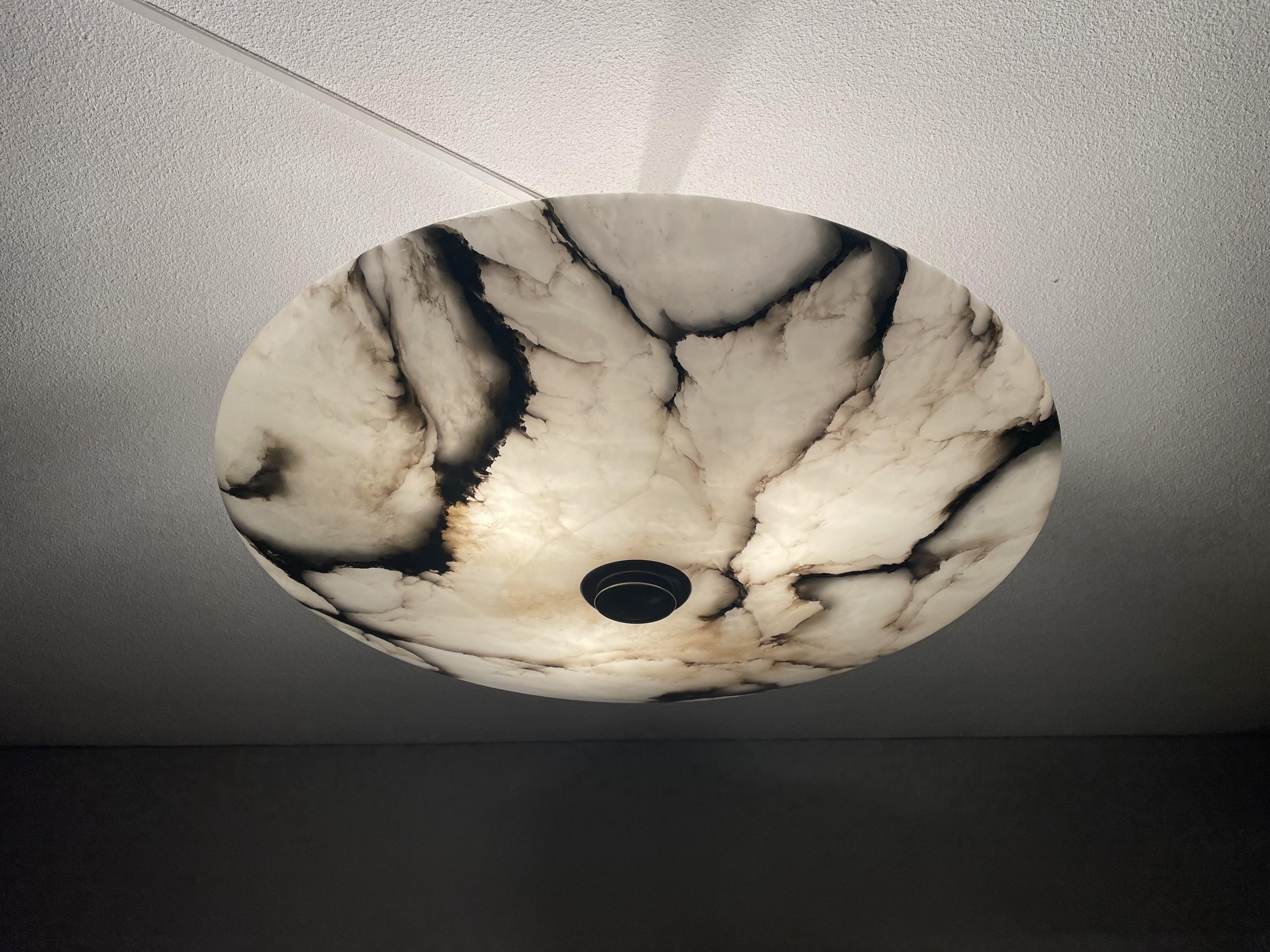 Antique Stunning & Extra Large 23.5 Ø Alabaster Dish Shade Flush Mount / Pendant 8
