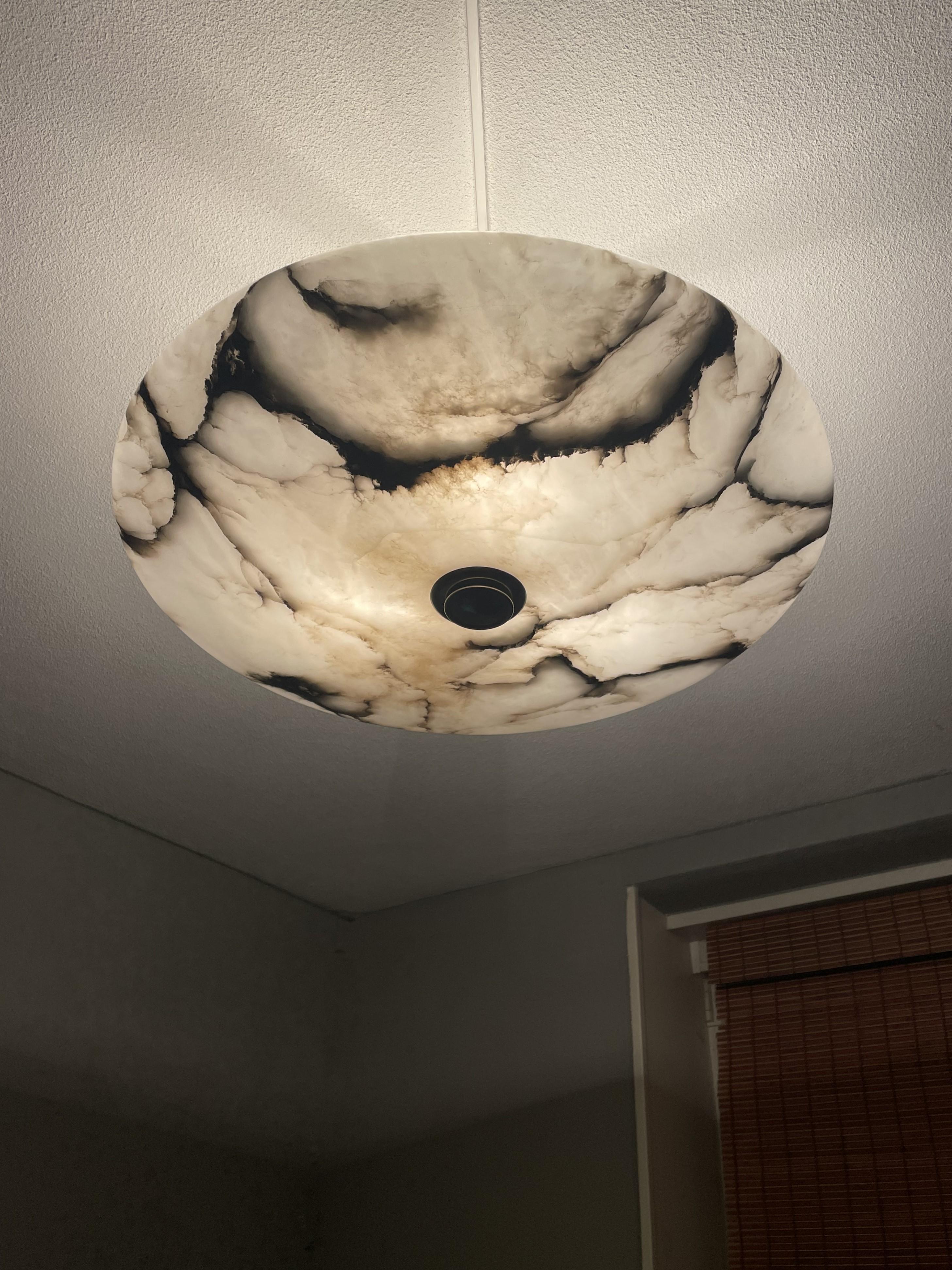 Antique Stunning & Extra Large 23.5 Ø Alabaster Dish Shade Flush Mount / Pendant 10