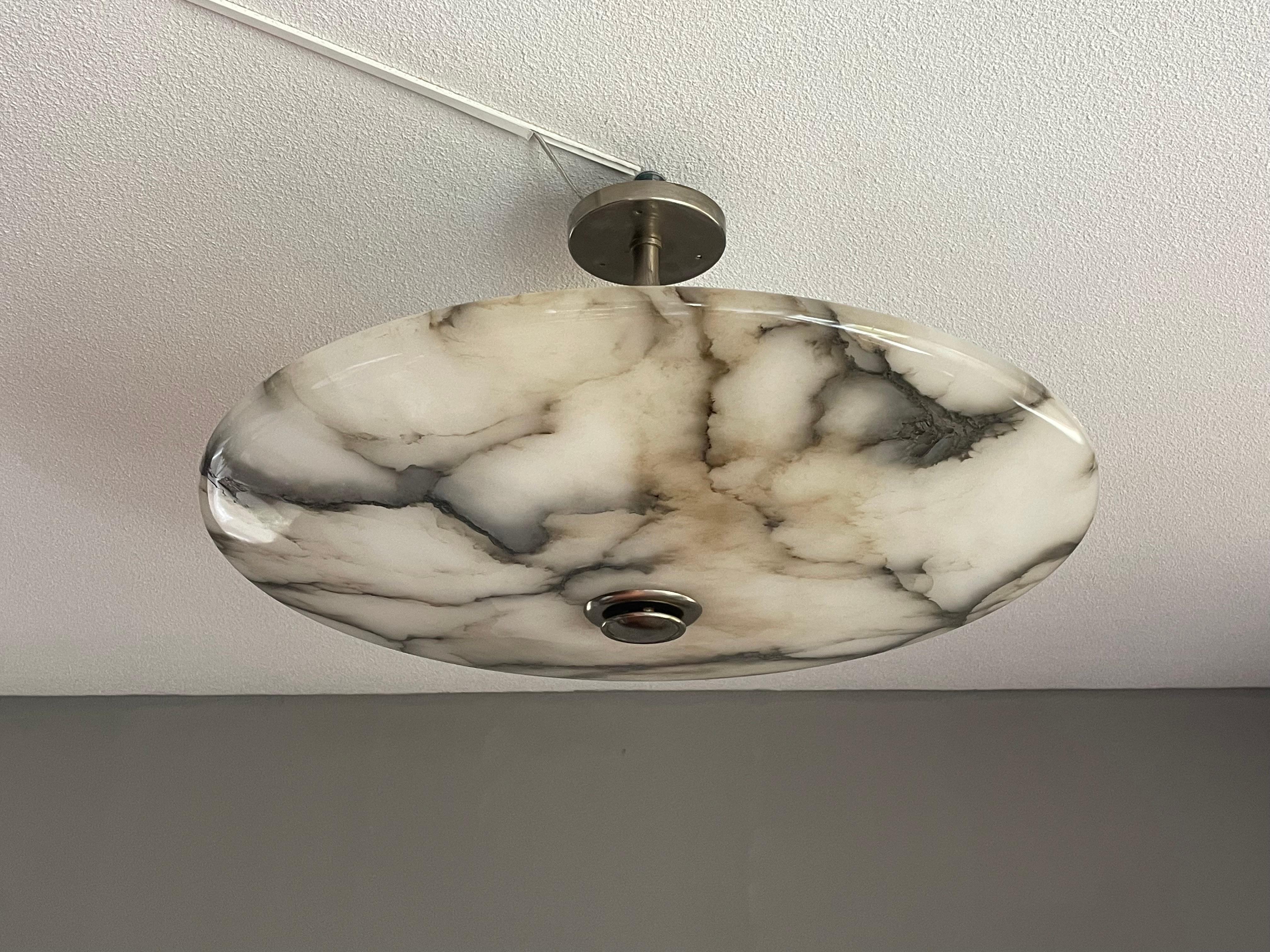 Art Deco Antique Stunning & Extra Large 23.5 Ø Alabaster Dish Shade Flush Mount / Pendant