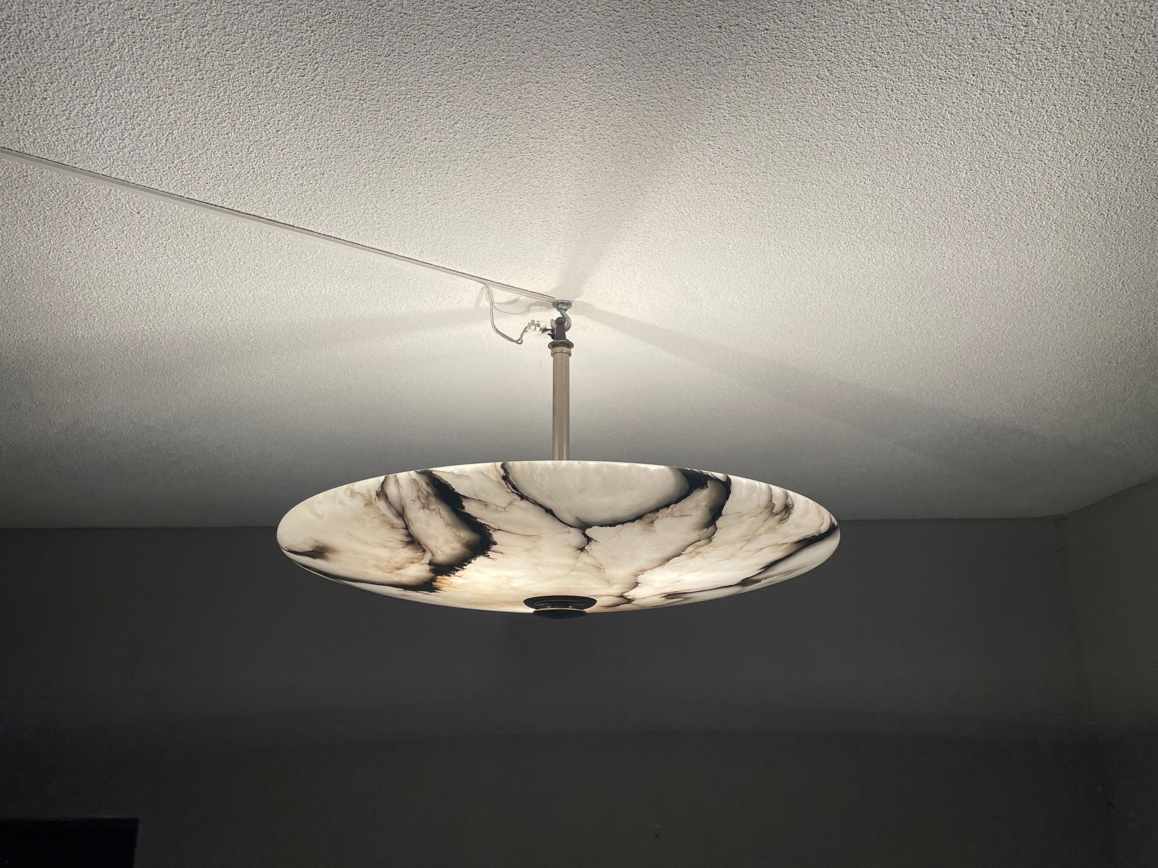 European Antique Stunning & Extra Large 23.5 Ø Alabaster Dish Shade Flush Mount / Pendant