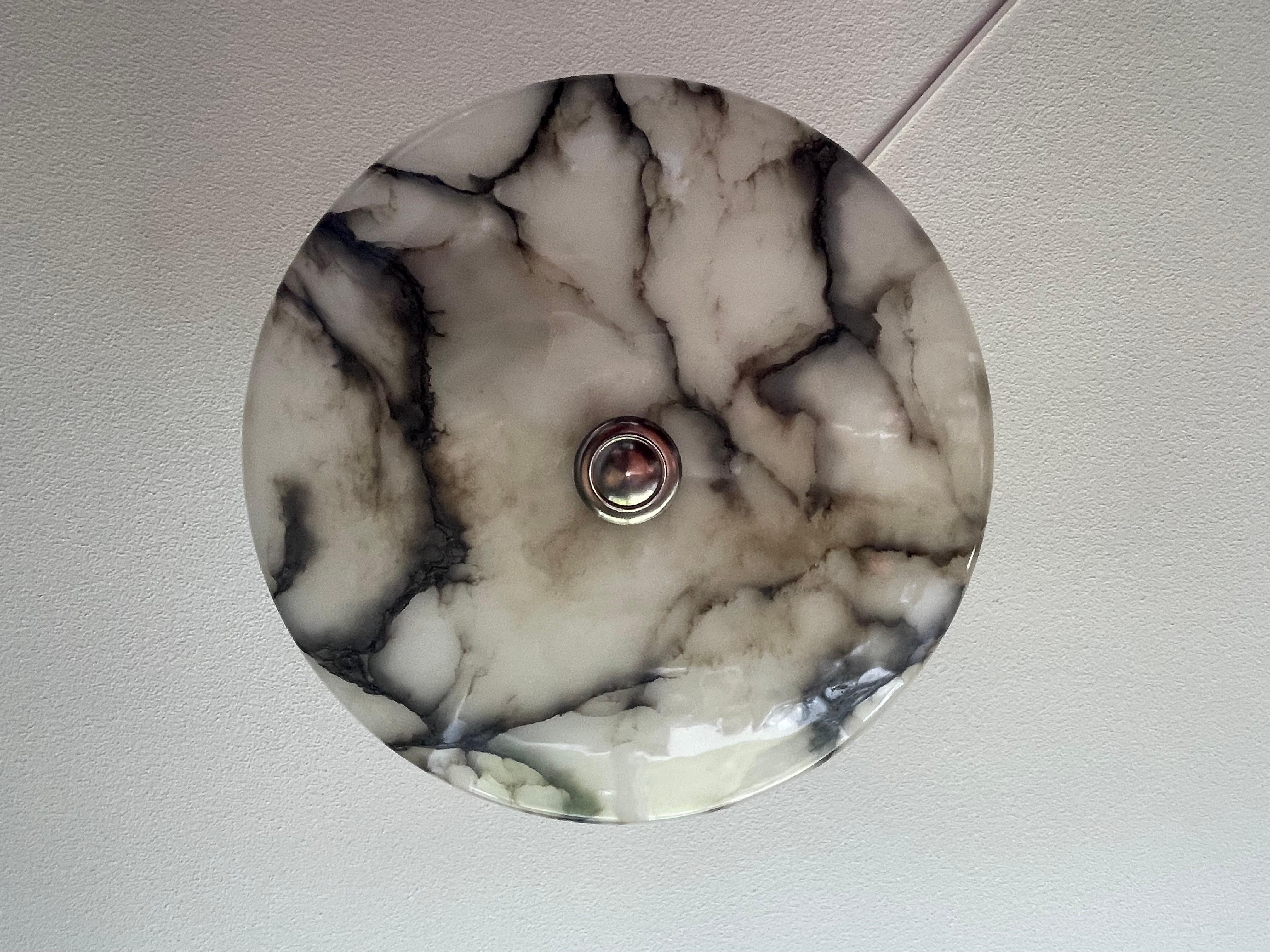 Hand-Carved Antique Stunning & Extra Large 23.5 Ø Alabaster Dish Shade Flush Mount / Pendant