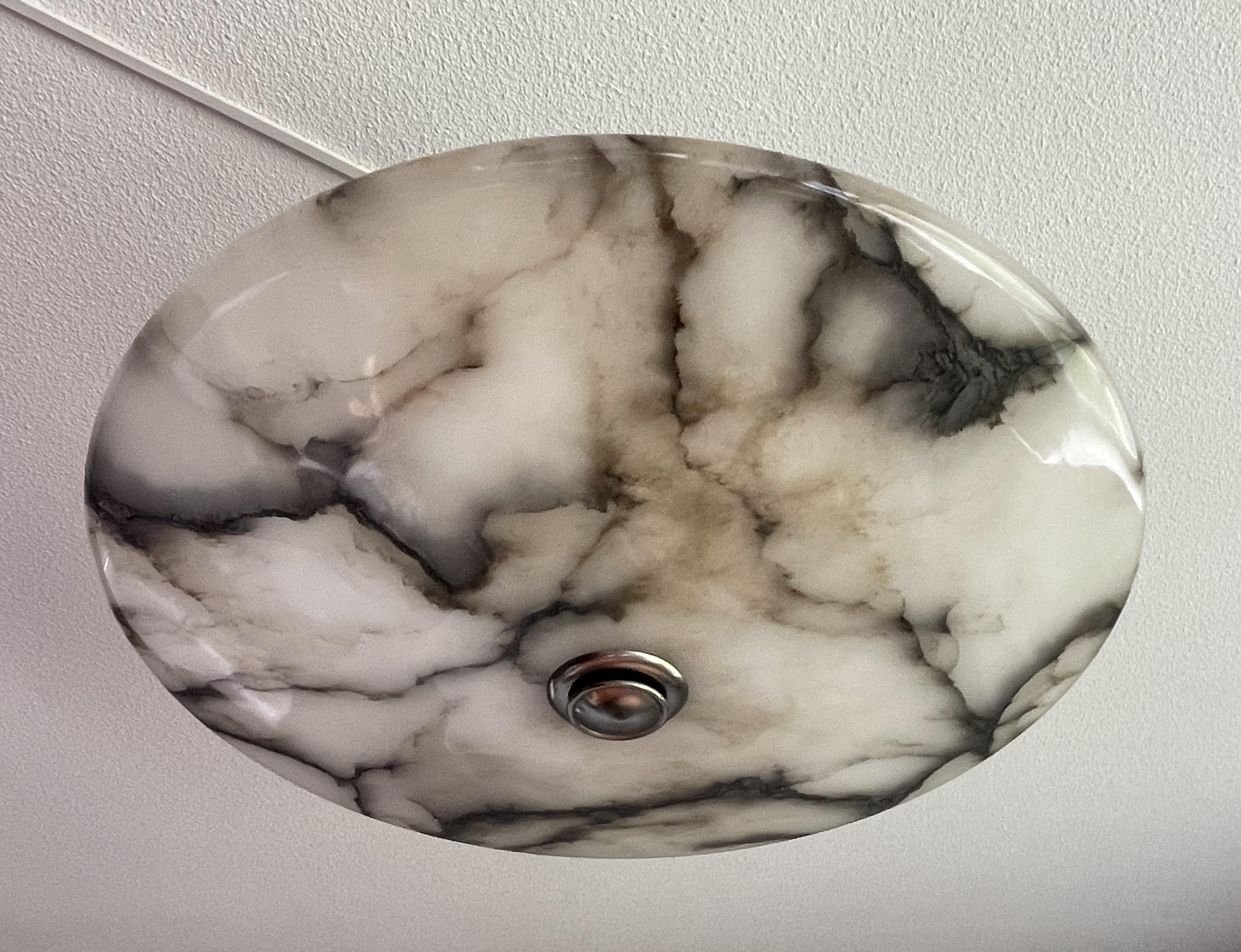Antique Stunning & Extra Large 23.5 Ø Alabaster Dish Shade Flush Mount / Pendant 1