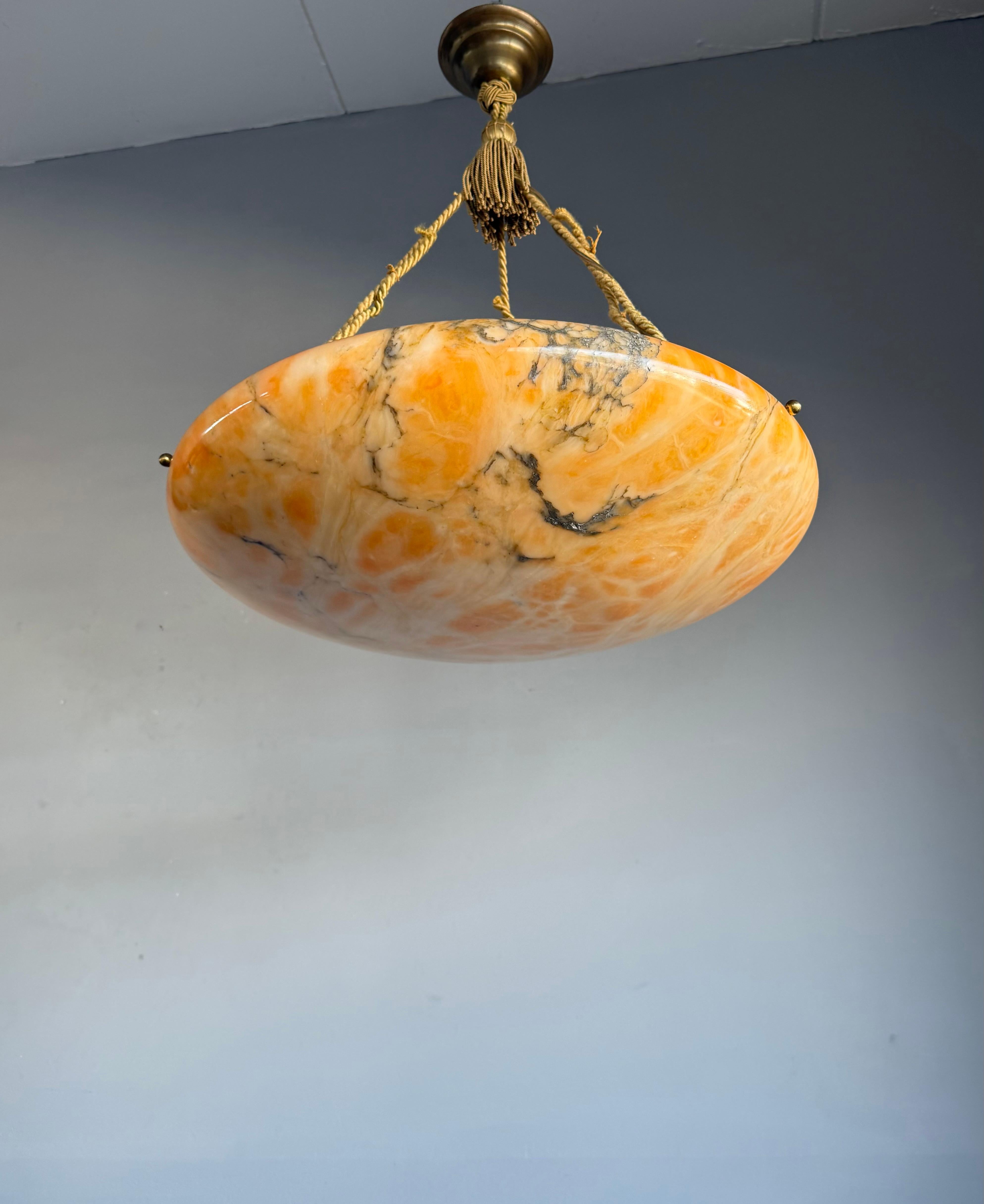 Antique Stunning & Extra Large 23.6 Ø Alabaster Dish Shade Pendant w Rope ca1920 For Sale 2