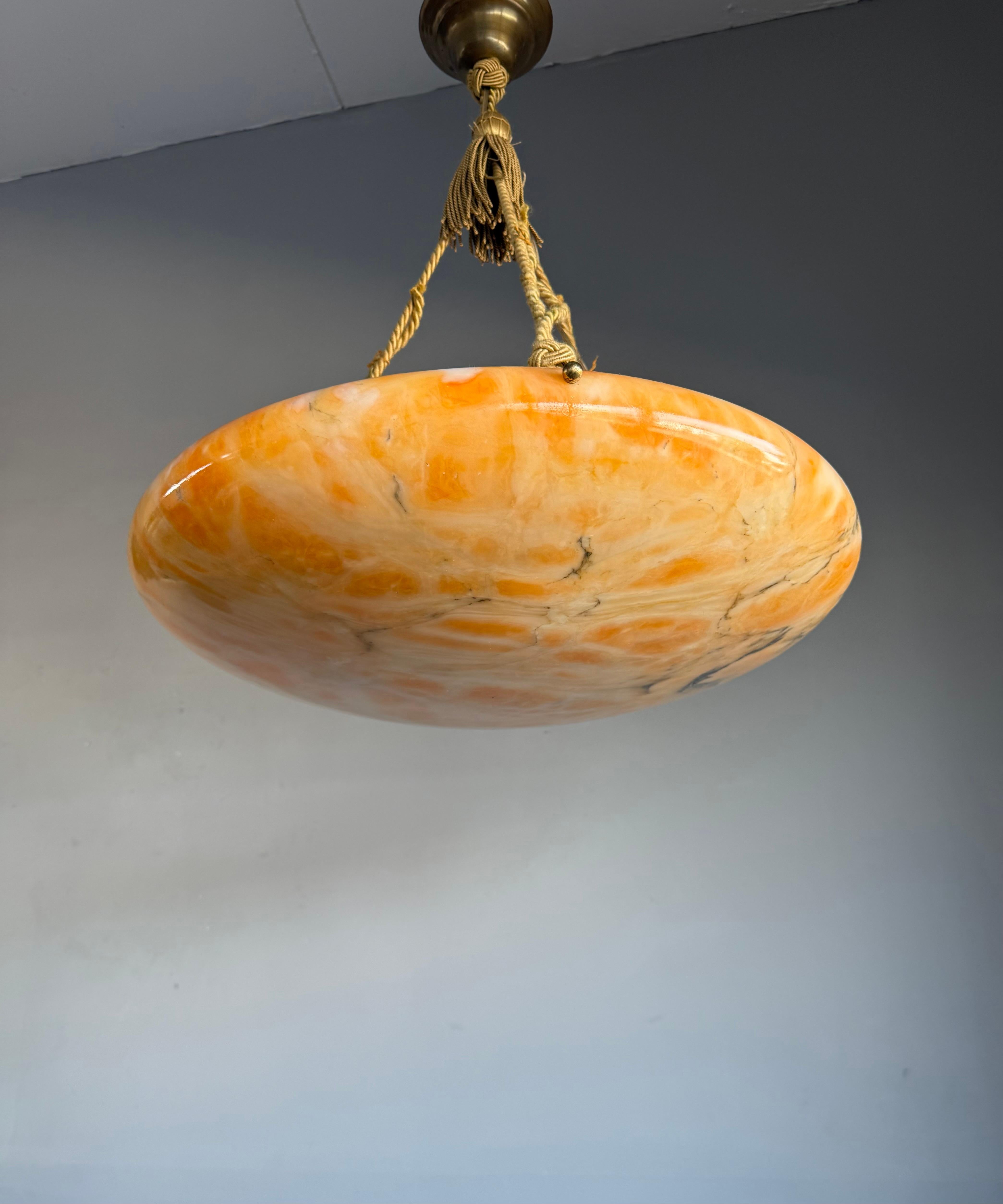 Antique Stunning & Extra Large 23.6 Ø Alabaster Dish Shade Pendant w Rope ca1920 For Sale 3