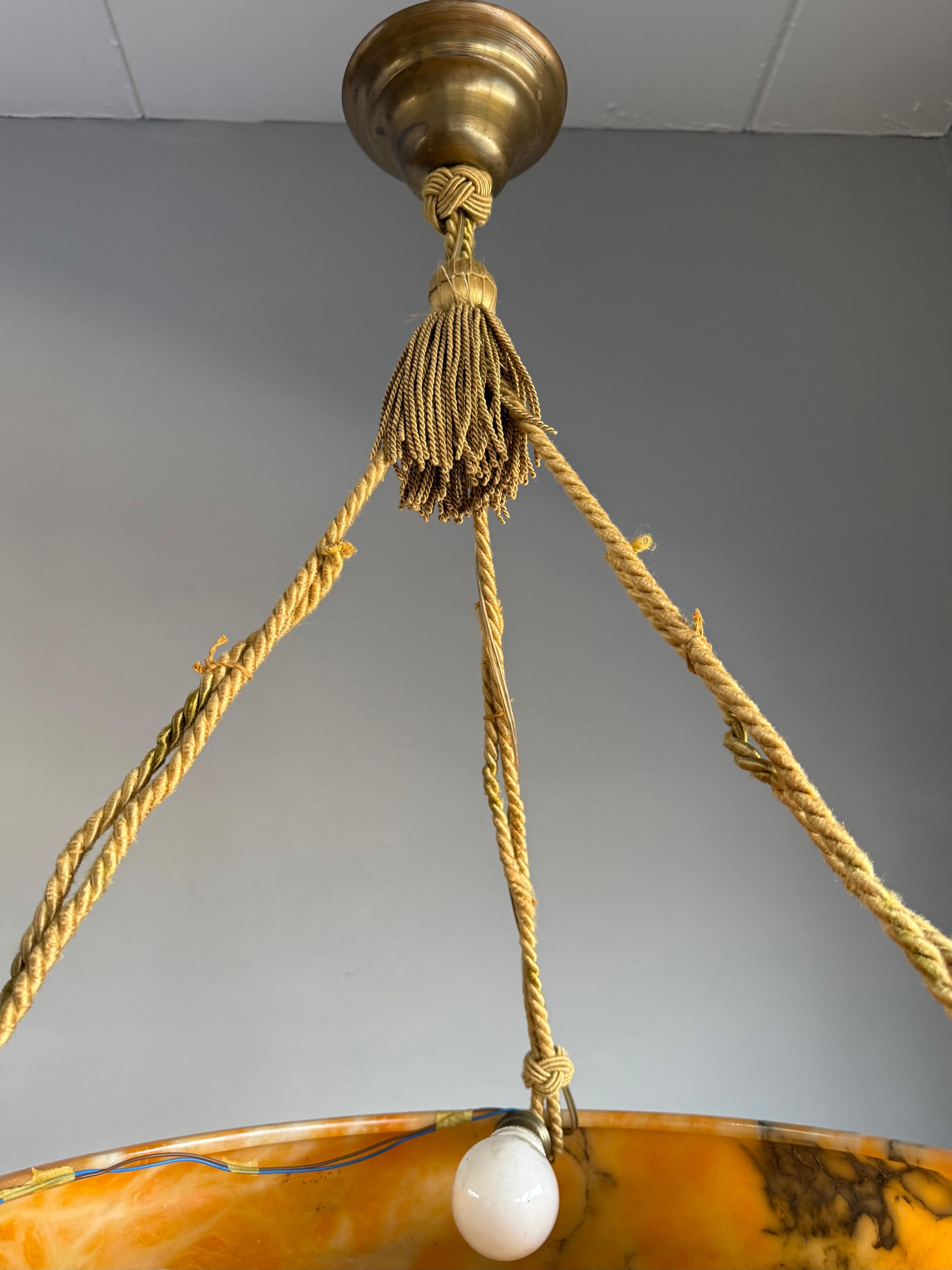 Antique Stunning & Extra Large 23.6 Ø Alabaster Dish Shade Pendant w Rope ca1920 For Sale 4