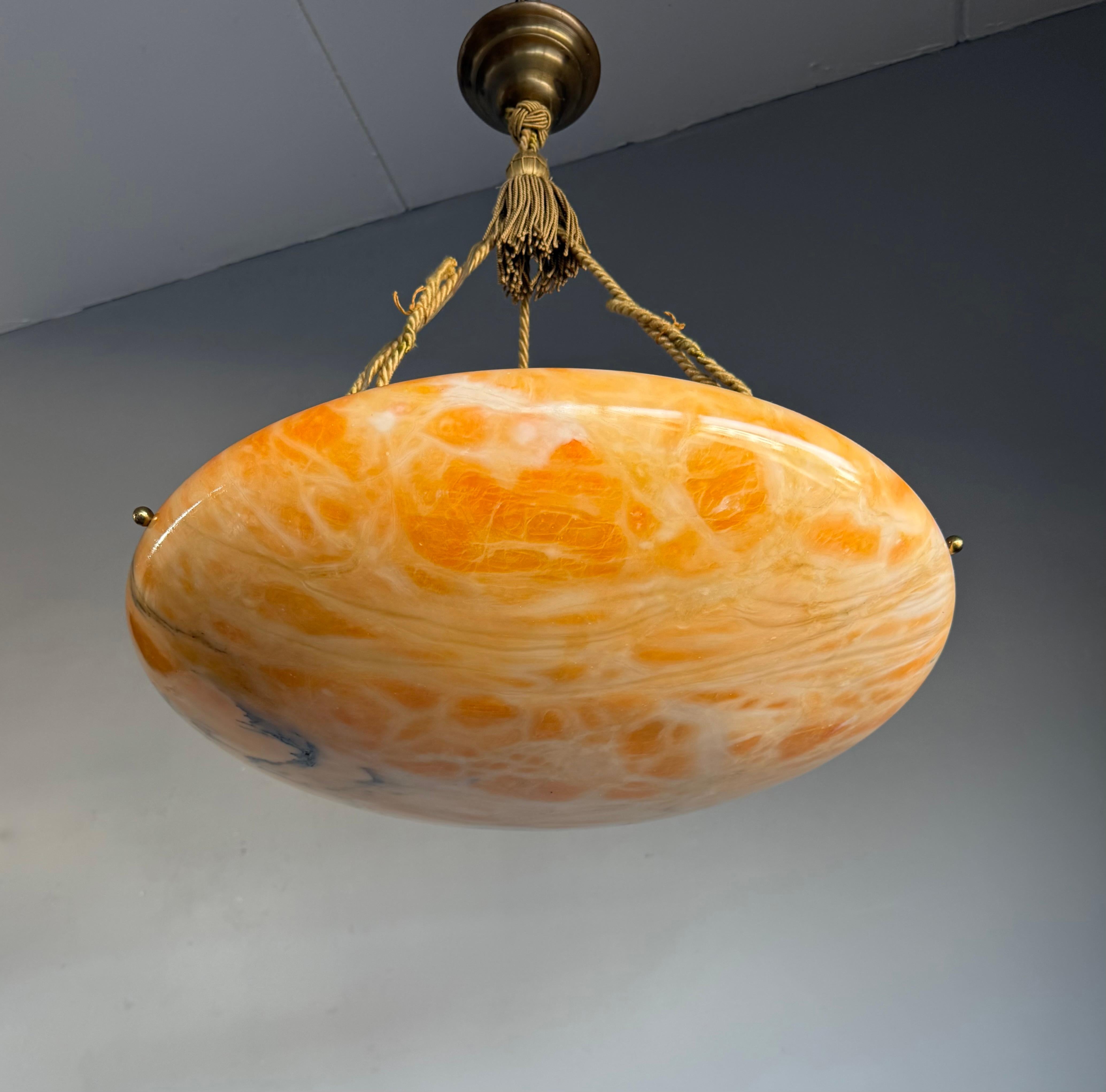 Antique Stunning & Extra Large 23.6 Ø Alabaster Dish Shade Pendant w Rope ca1920 For Sale 6