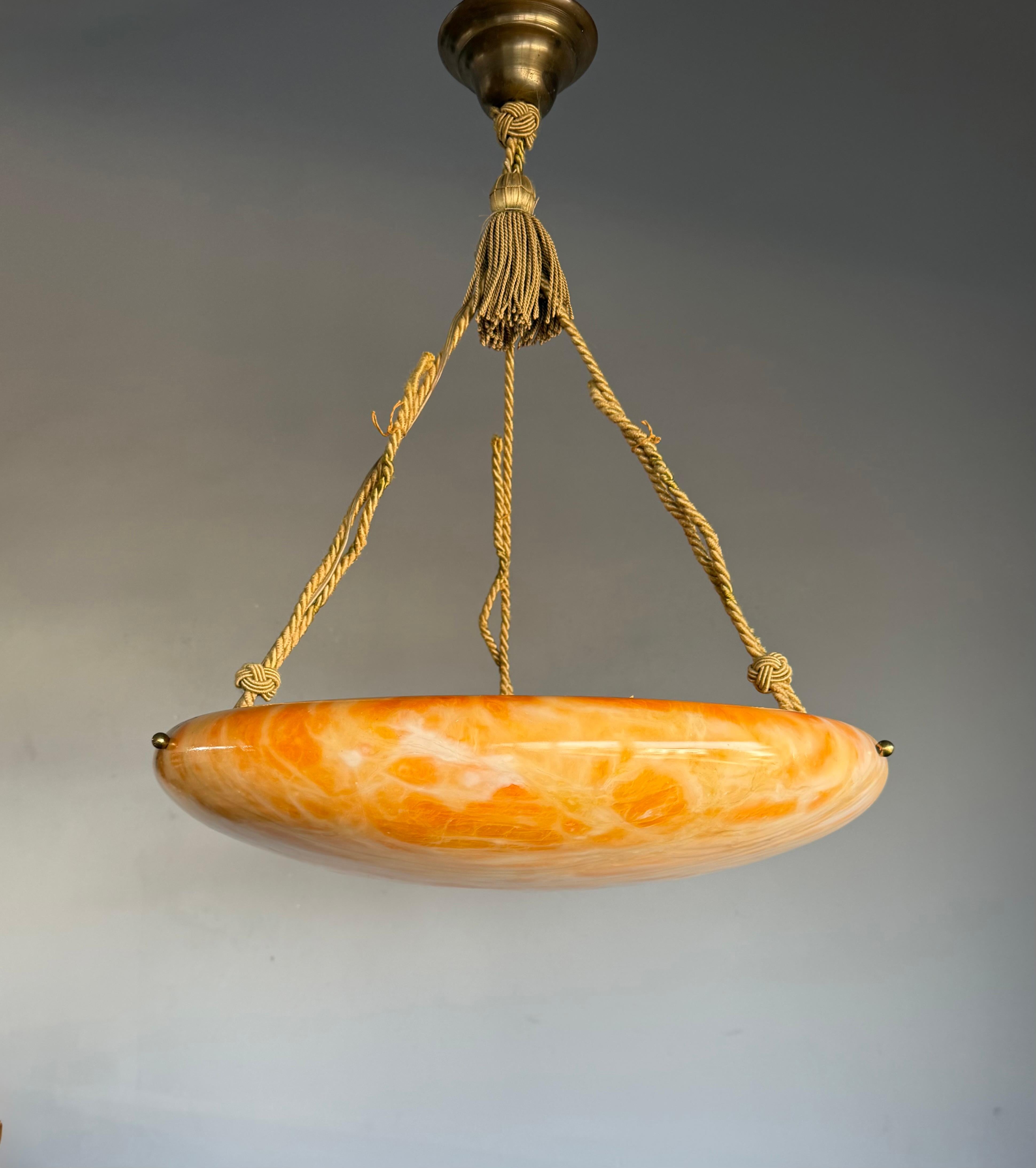Antique Stunning & Extra Large 23.6 Ø Alabaster Dish Shade Pendant w Rope ca1920 For Sale 7