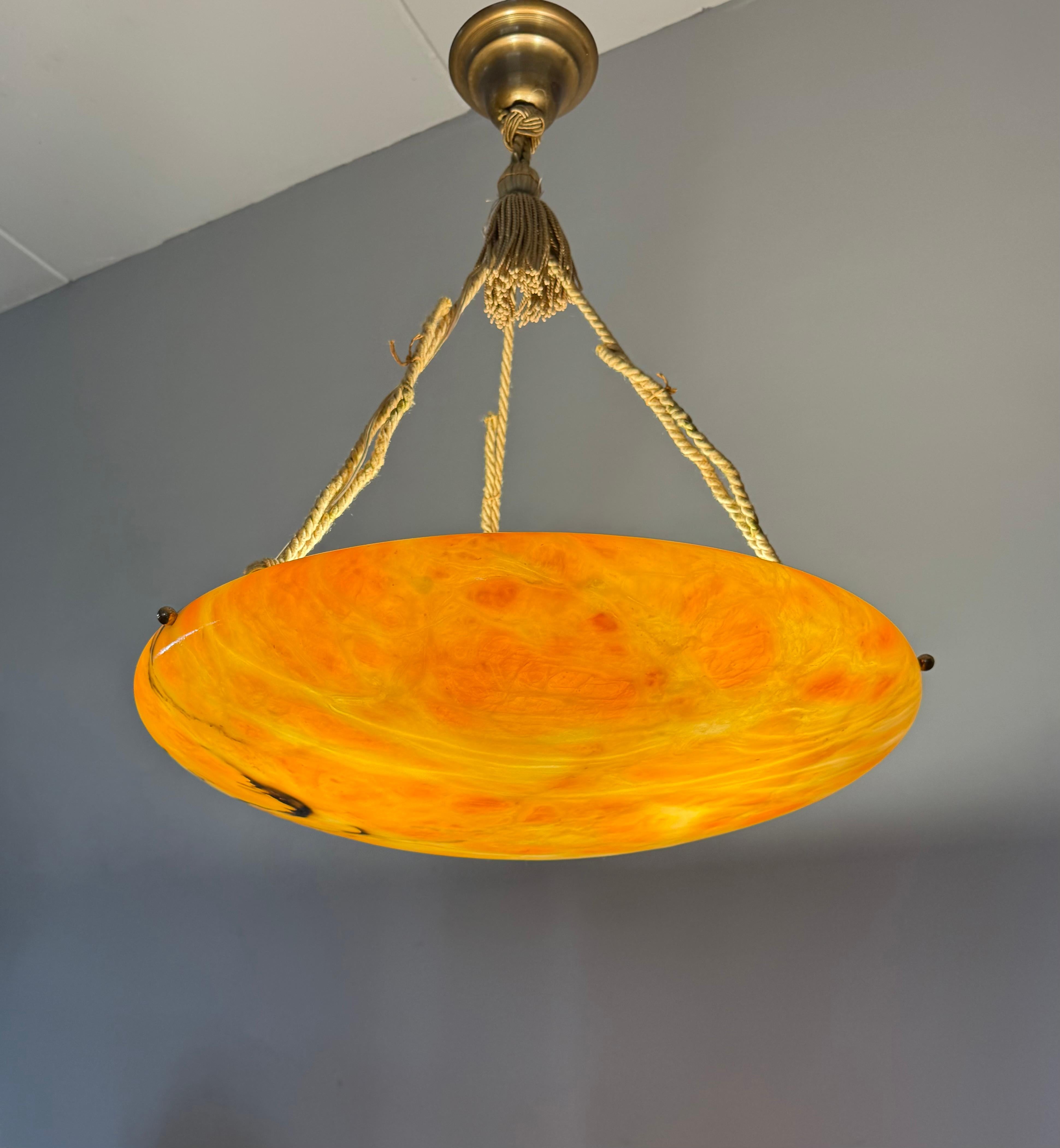 Antique Stunning & Extra Large 23.6 Ø Alabaster Dish Shade Pendant w Rope ca1920 For Sale 8