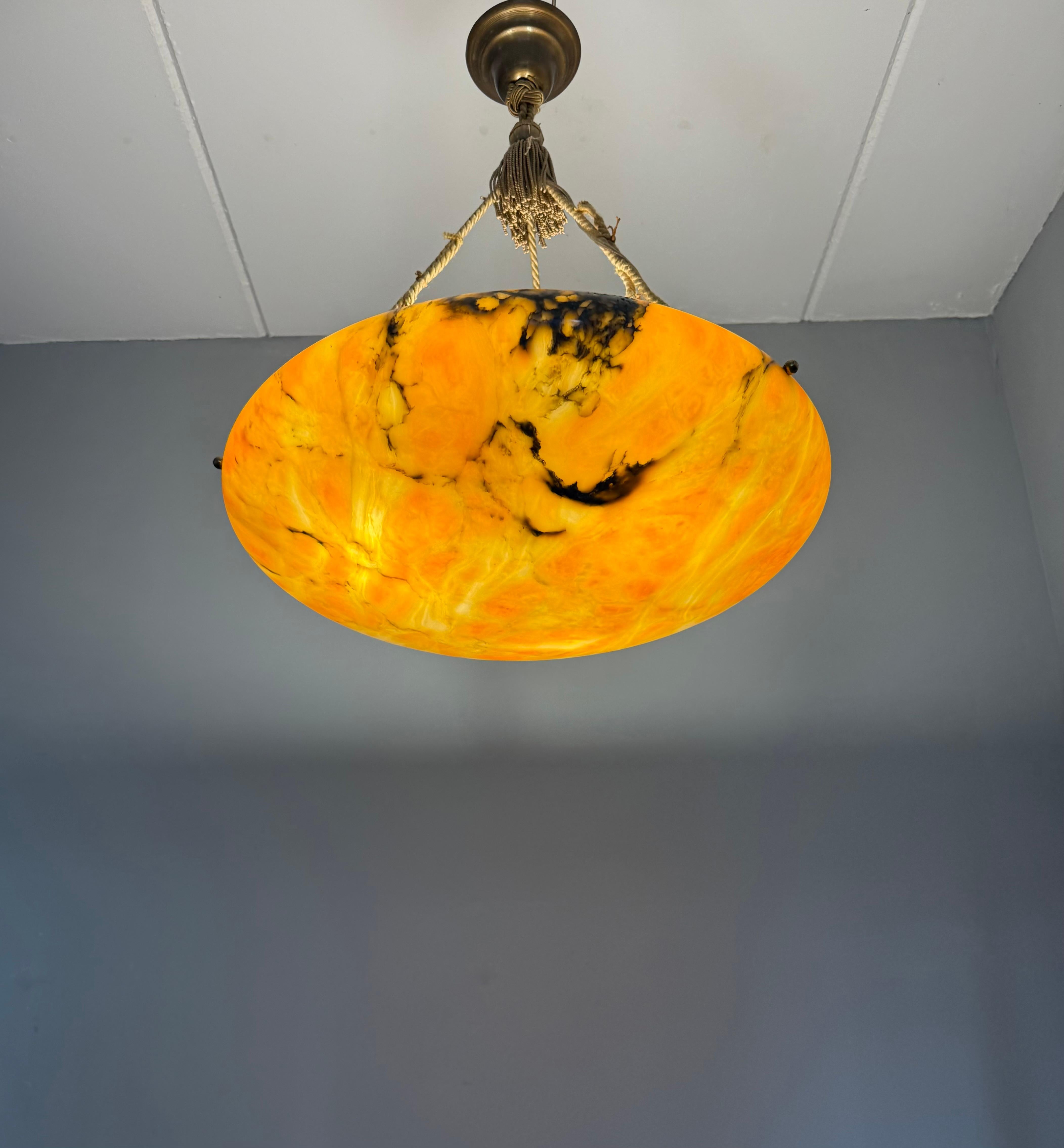 Antique Stunning & Extra Large 23.6 Ø Alabaster Dish Shade Pendant w Rope ca1920 For Sale 9