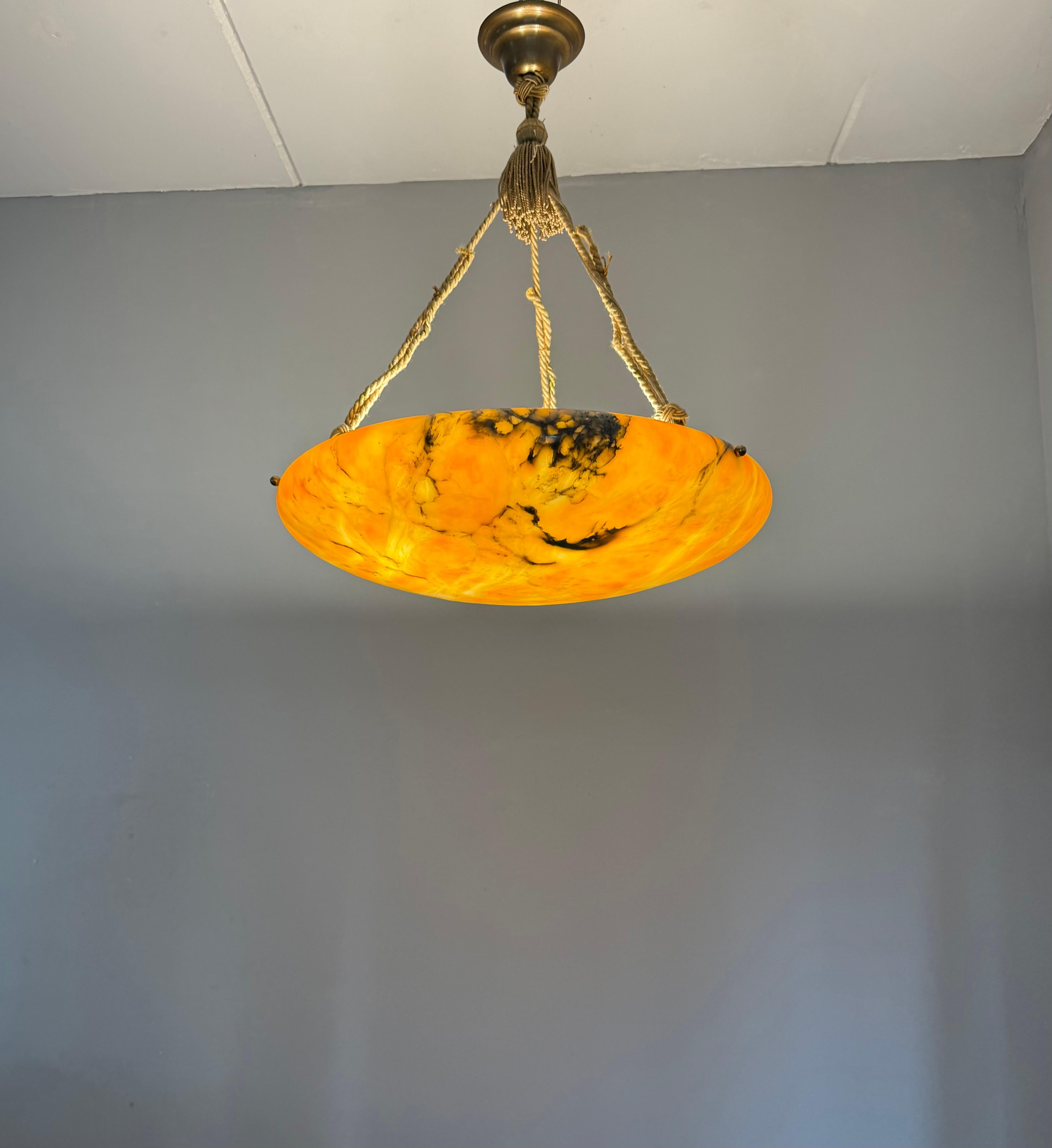 Antique Stunning & Extra Large 23.6 Ø Alabaster Dish Shade Pendant w Rope ca1920 For Sale 10