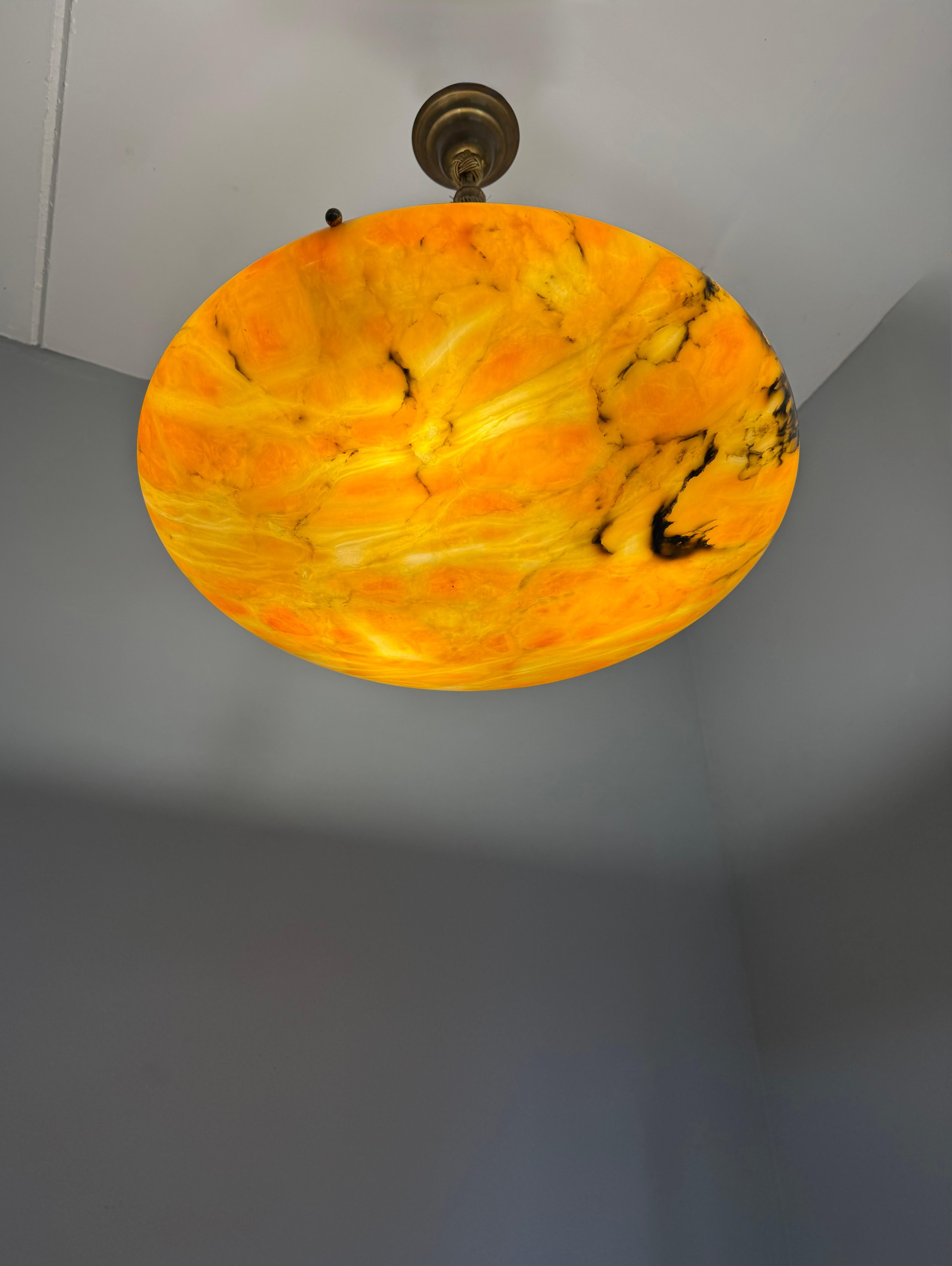 Antique Stunning & Extra Large 23.6 Ø Alabaster Dish Shade Pendant w Rope ca1920 For Sale 11