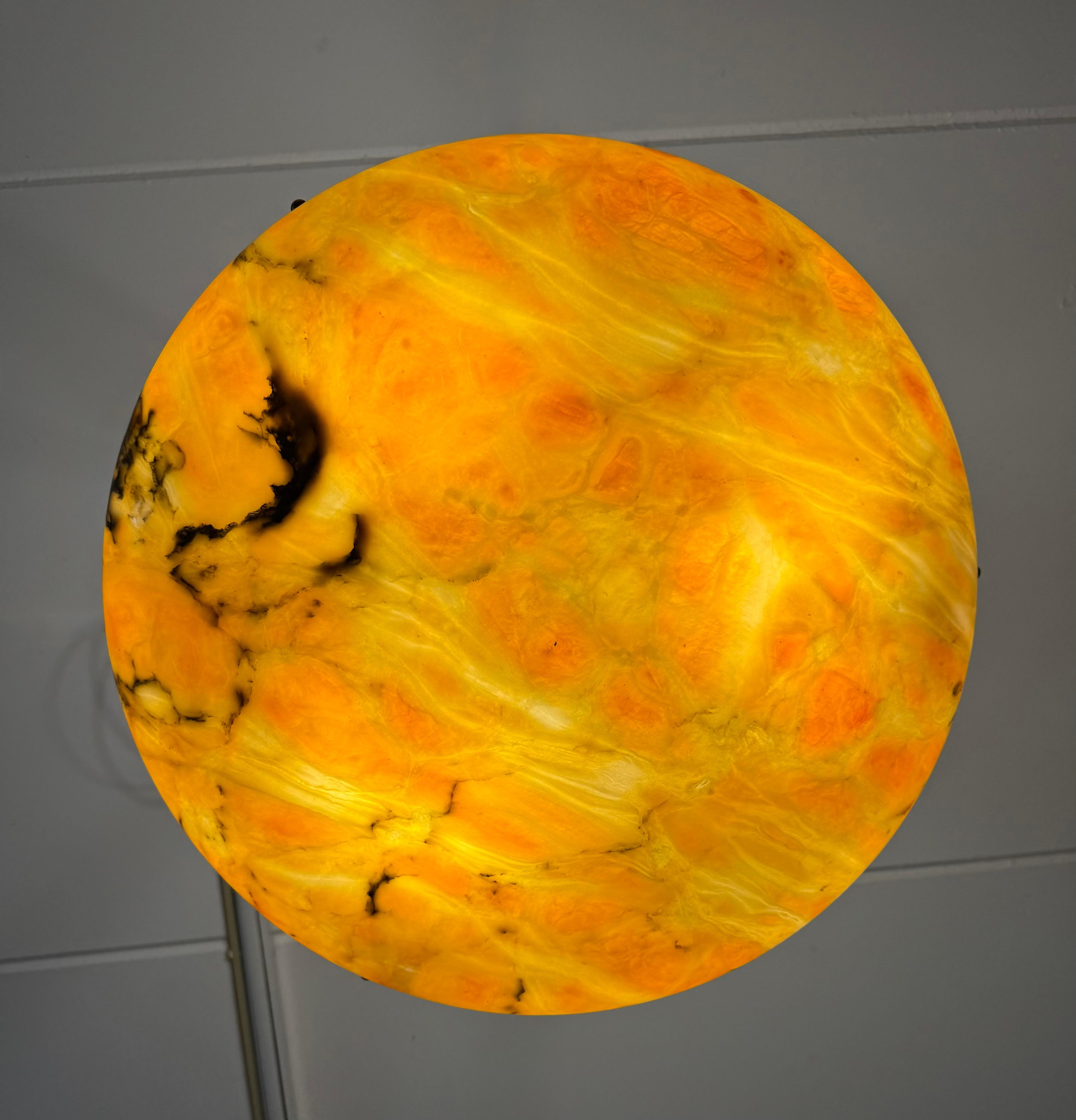 Antique Stunning & Extra Large 23.6 Ø Alabaster Dish Shade Pendant w Rope ca1920 For Sale 12