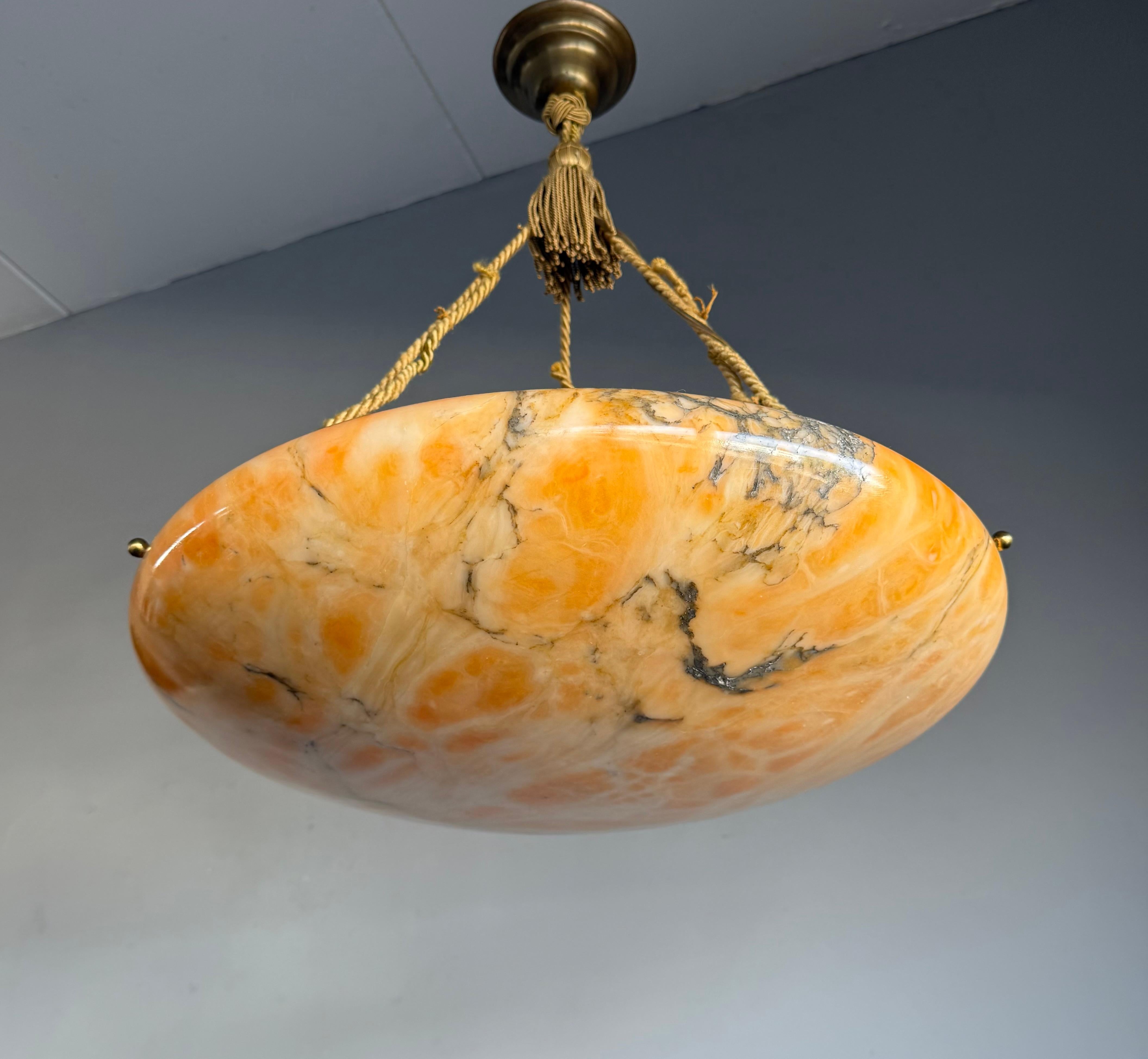 Antique Stunning & Extra Large 23.6 Ø Alabaster Dish Shade Pendant w Rope ca1920 For Sale 1