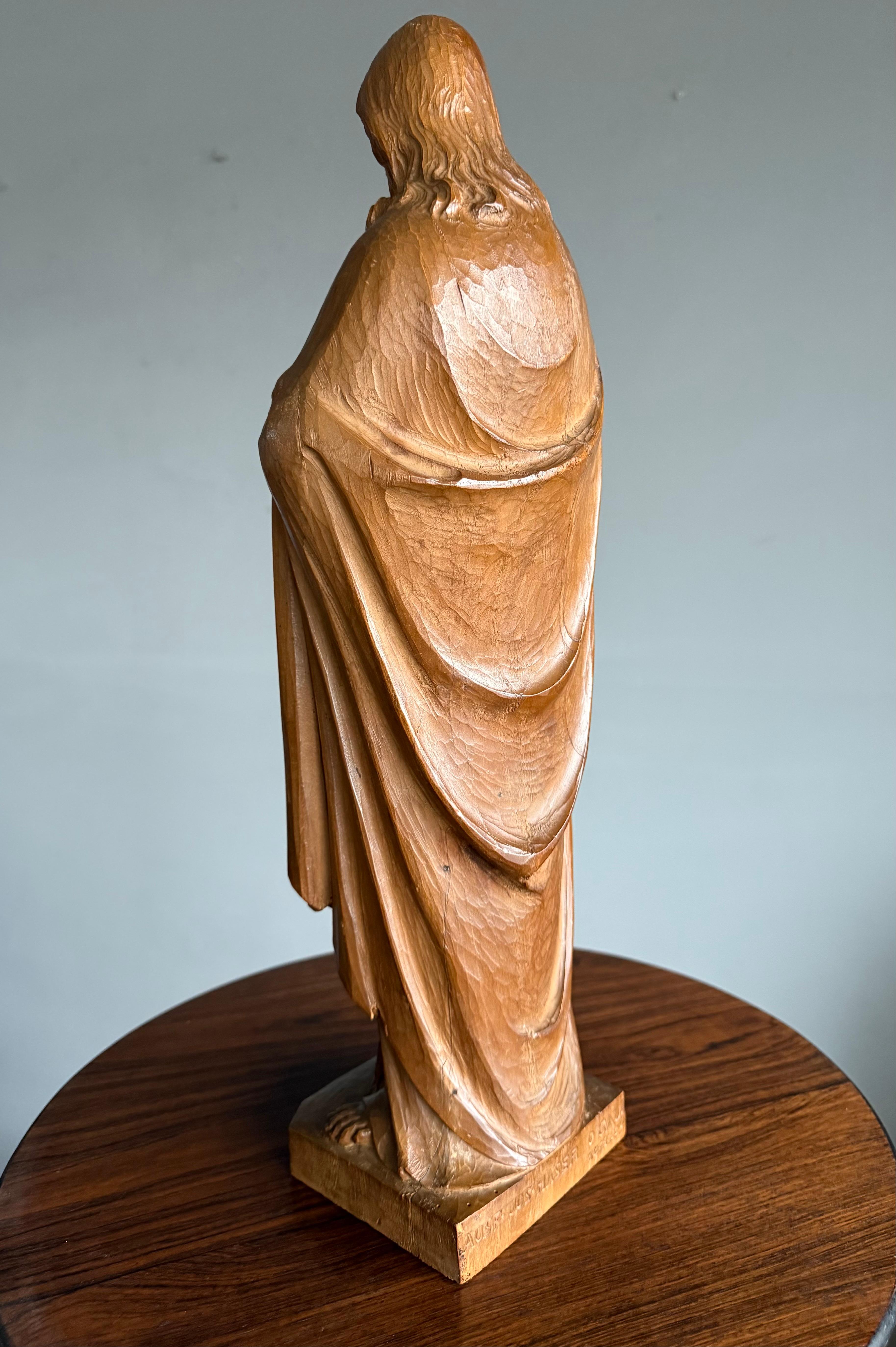 Antike und atemberaubende, handgeschnitzte Skulptur des heiligen Herzens Christi aus Holz von Geldorp im Angebot 4