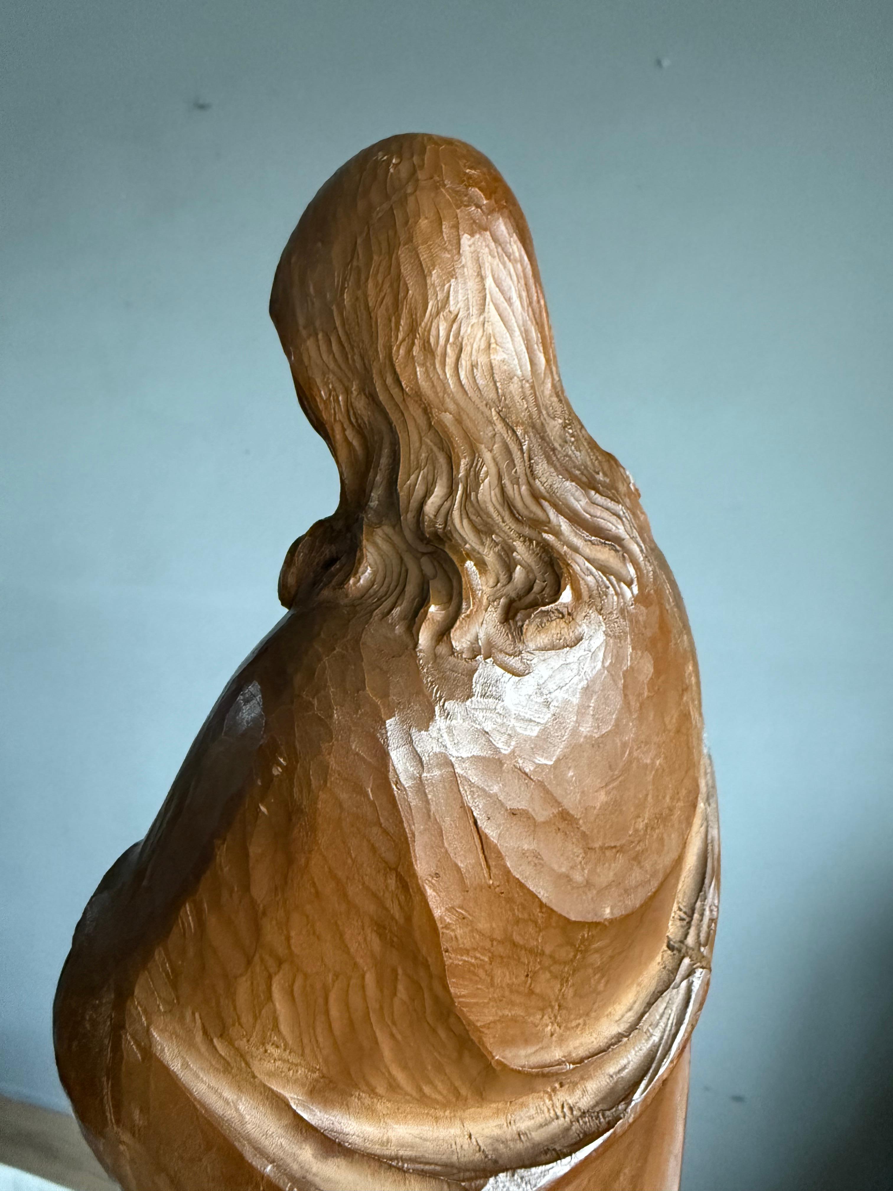 Antike und atemberaubende, handgeschnitzte Skulptur des heiligen Herzens Christi aus Holz von Geldorp im Angebot 5