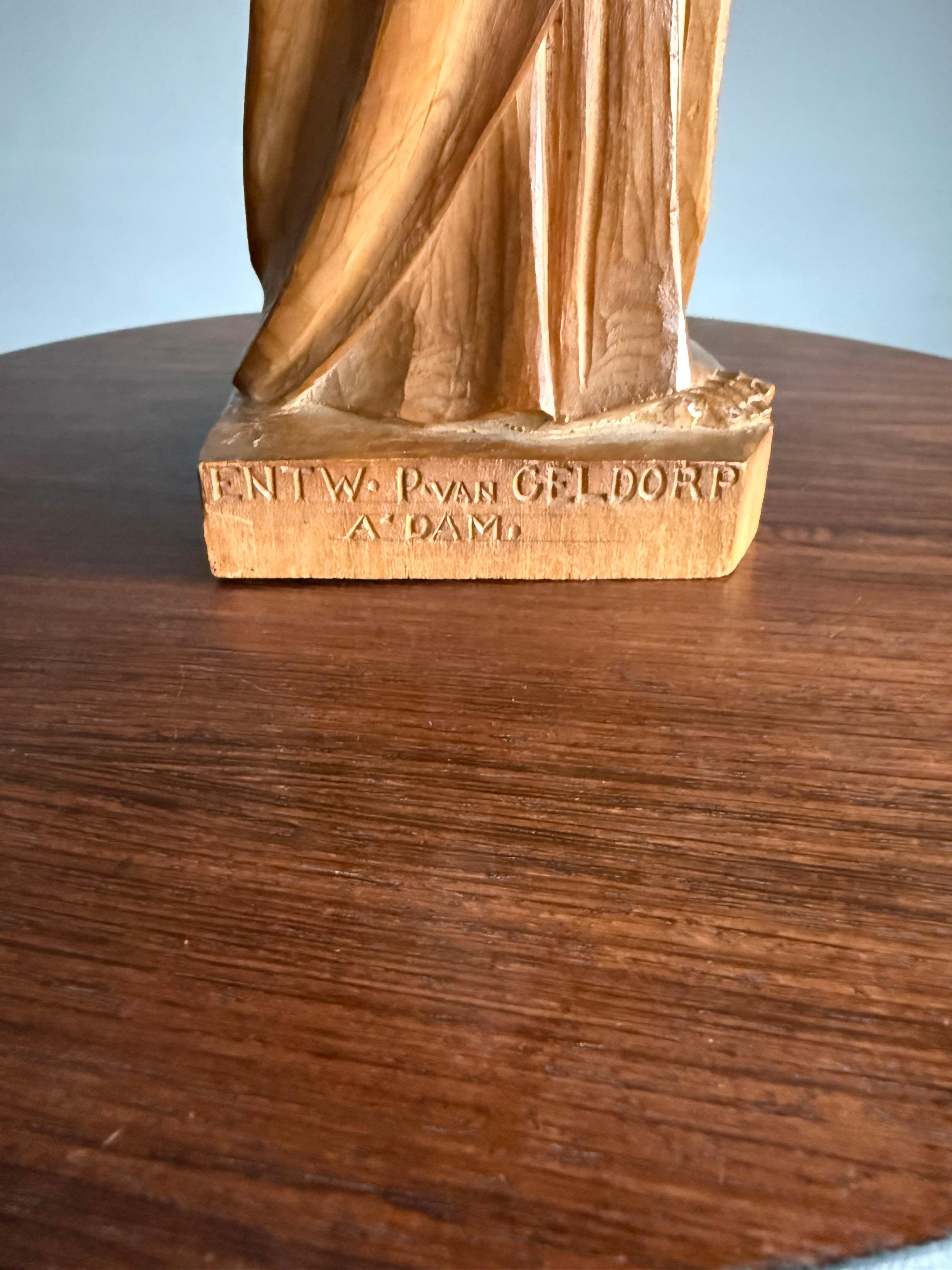 Antike und atemberaubende, handgeschnitzte Skulptur des heiligen Herzens Christi aus Holz von Geldorp im Angebot 9